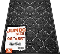 Cosyearn Jumbo 46x35 Black Door Mat - Waterproof Non-Slip Welcome Mat for Entryway, Garage, High Traffic Indoor Outdoor Use