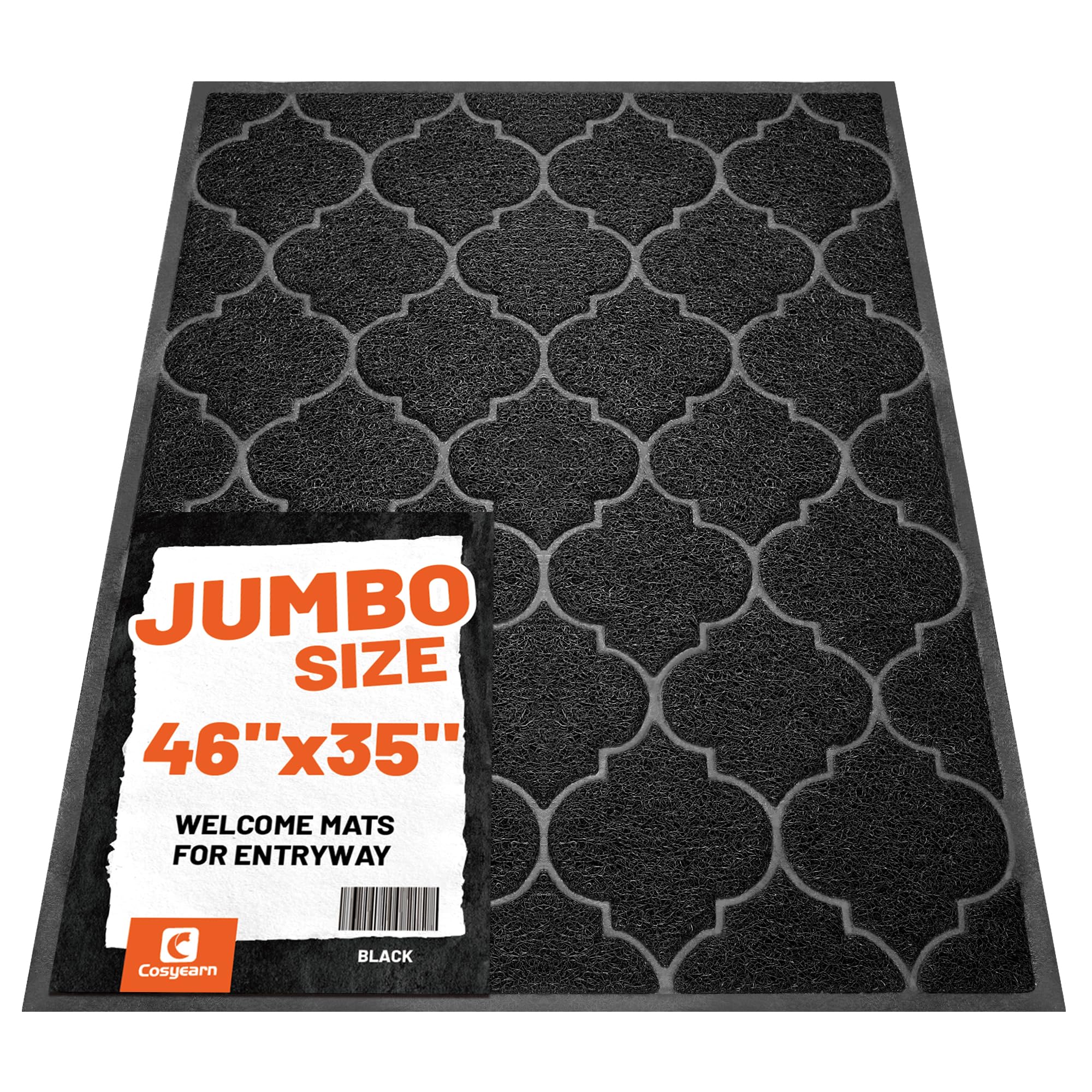 Cosyearn Large Door Mats,46" x 35" XL Jumbo Size Outdoor Indoor Entrance Doormat, Waterproof, Easy Clean, entryway Rug,Front Doormat Inside Outside Non Slip. (Black)
