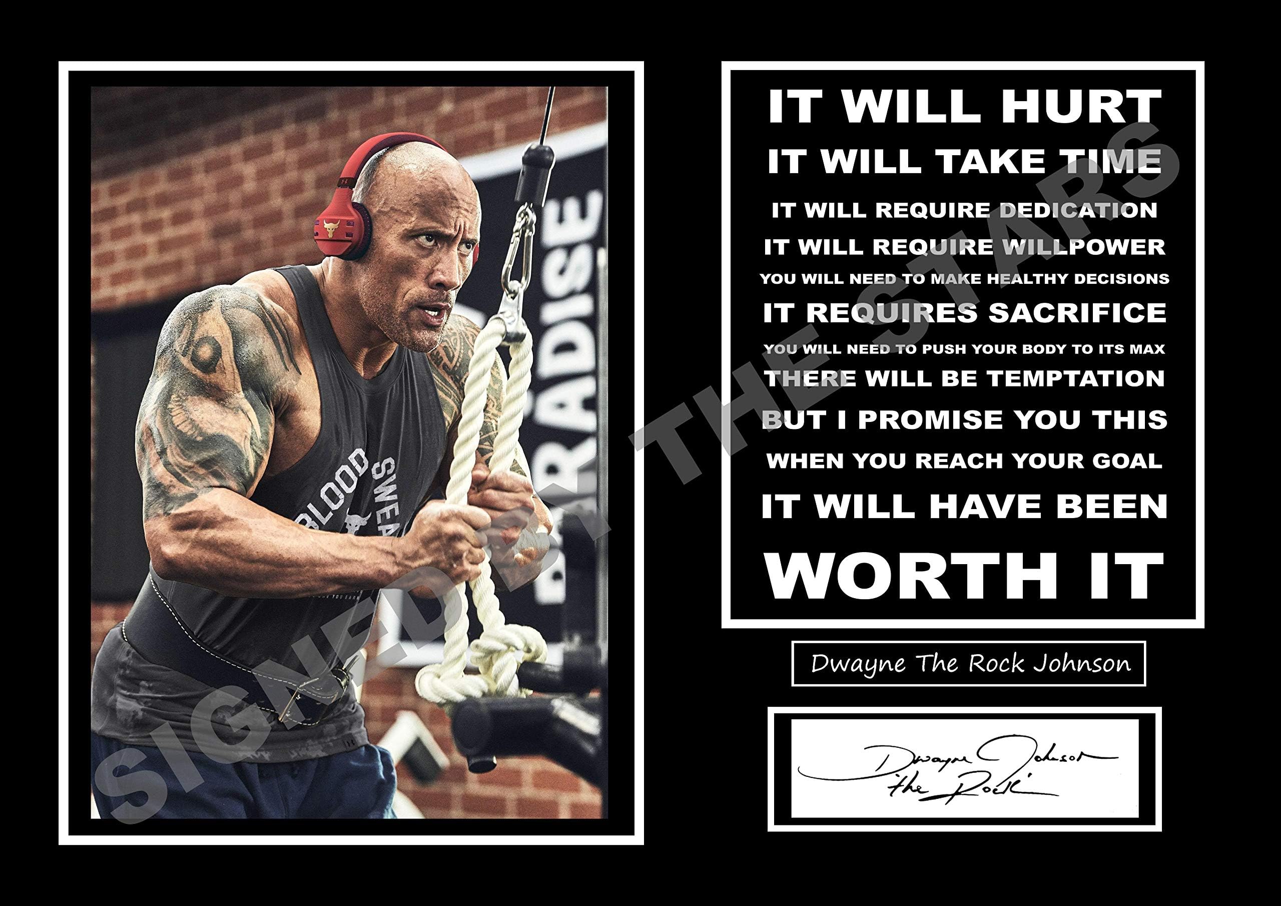 STUNNING QUALITY DWAYNE JOHNSON IT WILL HURT SIGNED/AUTOGRAPHED INSPIRATIONAL PHOTO PRINT WRESTLING