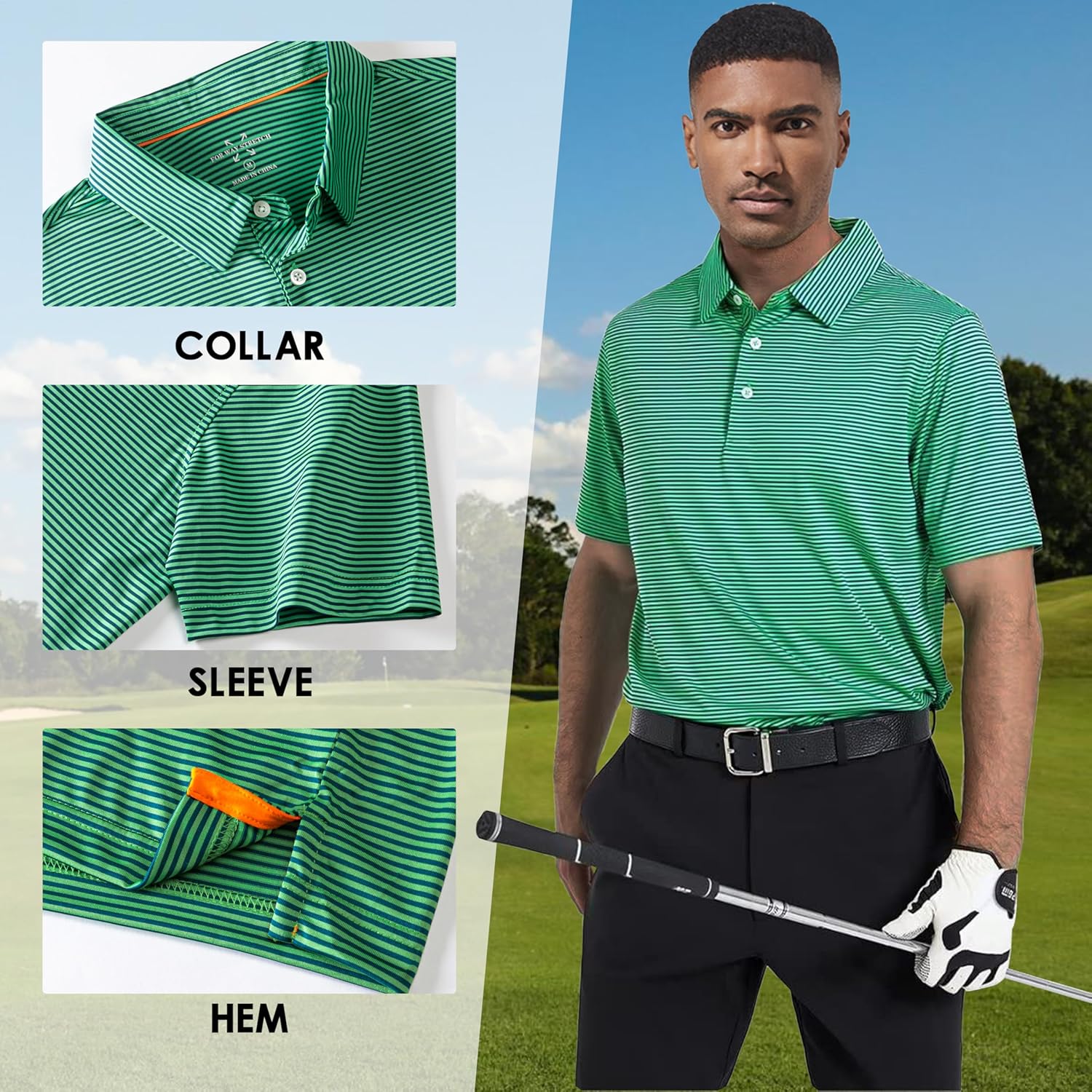 Mens Golf Polo Shirt Moisture Wicking Dry Fit Performance Athletic Short Sleeve Striped Golf Shirts for Men - Image 4