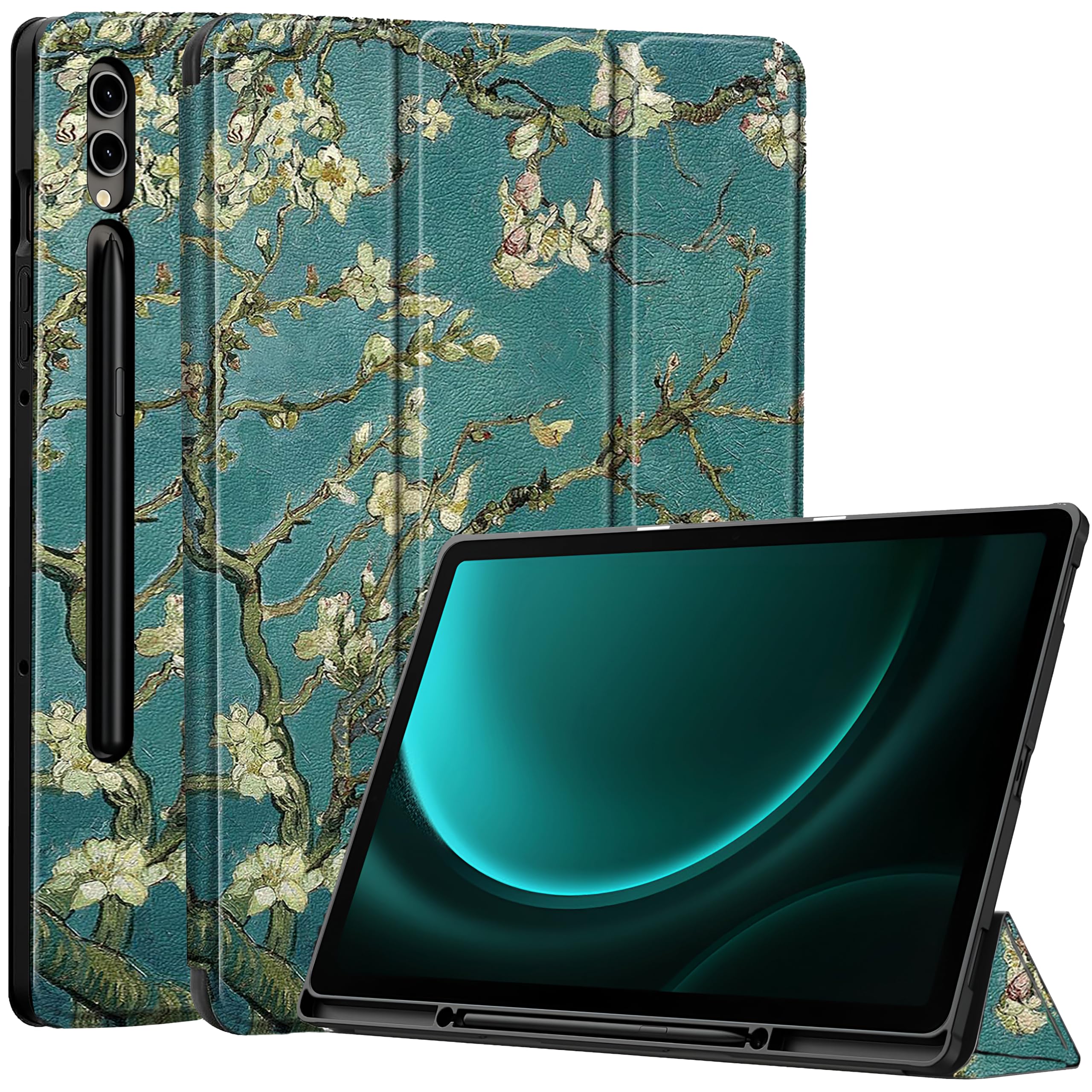 ProElite Cover for Galaxy Tab S9 FE Plus/S9 Plus/S10+ 12.4" Cover, Soft Flexible Flip Case Cover with S Pen Holder for Samsung Galaxy Tab S9 FE+/S9 Plus/S10+ 12.4 inch, [Recoil Series]- Flowers