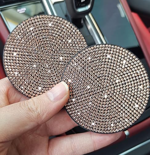 Miniatura 4 de 2 posavasos de auto con diamantes de imitación, 2.75 pulgadas, antideslizantes, a prueba de golpes, universal, a la moda, para automóvil, accesorios