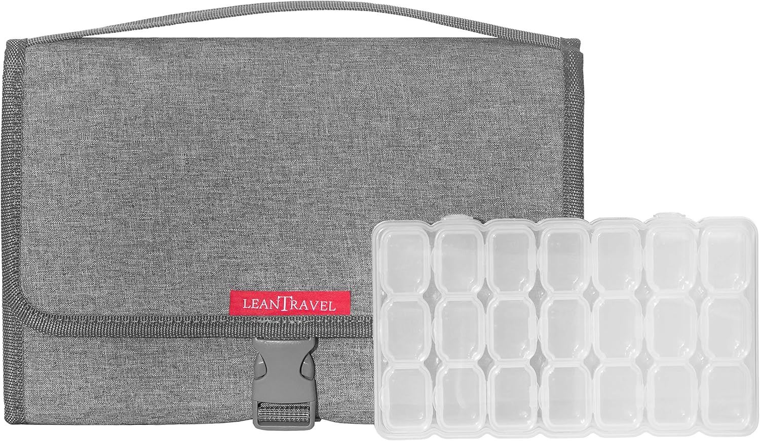 LeanTravel Hanging Toiletry Bag for Travel w/ 5 Pockets & 7 Day Plastic Pill Case Organizer - Image 2