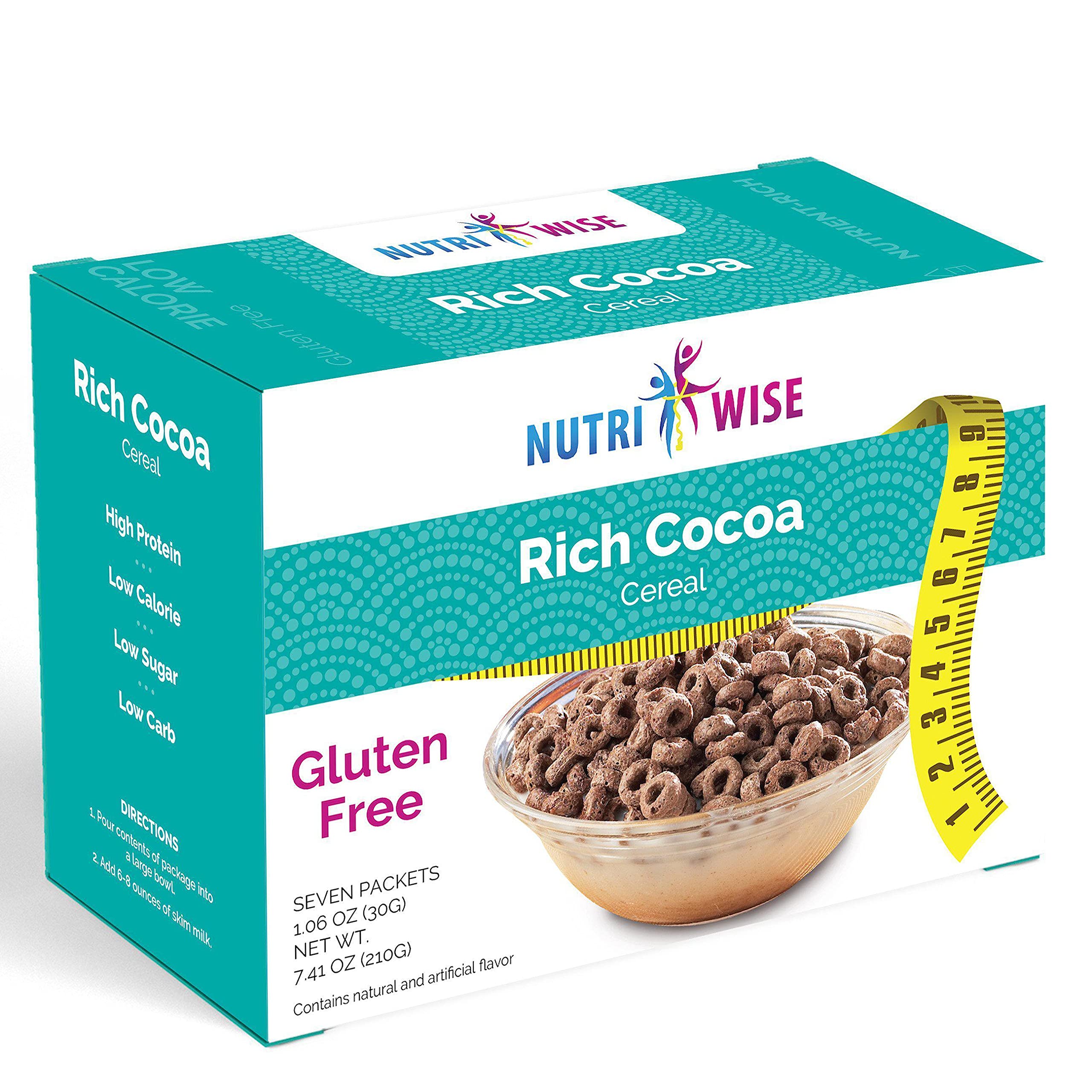 NutriWiseDiet Cereal | Rich Cocoa | 7/Box | High Protein, Gluten Free, Low Fat, Low Calorie, Low Sugar, Low Carb, Hunger Control