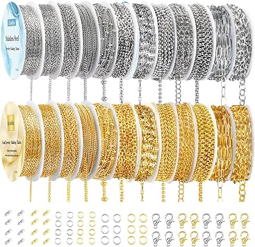 Necklace Chains for Jewelry Making, 95.1Feet 10 Rolls 304 Stainless Steel Jewelry Chains,95.1Feet 10 rolls gold necklace chains for DIY Necklace Bracelet Jewelry Making with Stainless Steel Ju