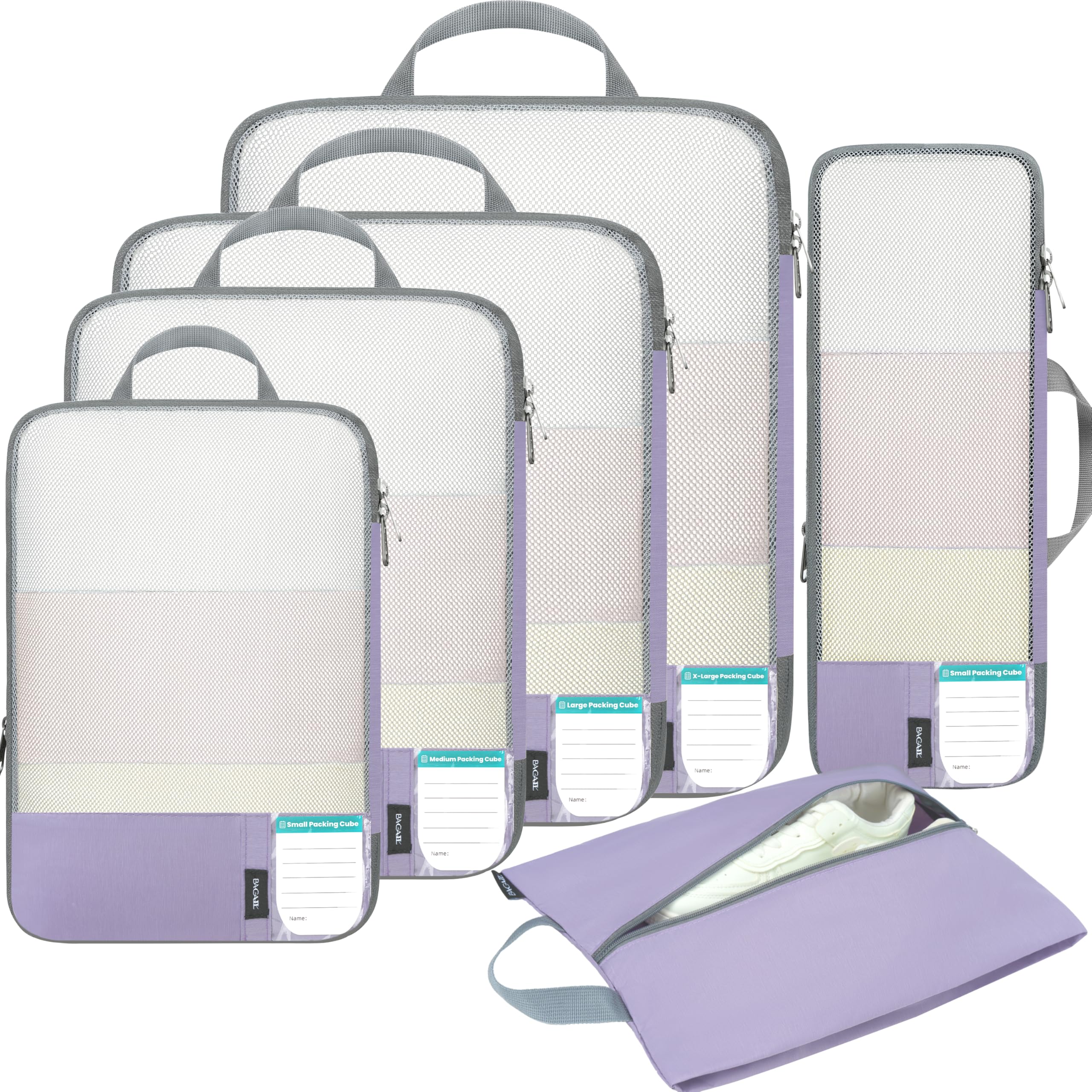 BAGAIL 6 Set Lightweight Compression Packing Cubes with Packing List, Anti-Tearing Expandable Organizer Bags for Travel, Dusty Purple