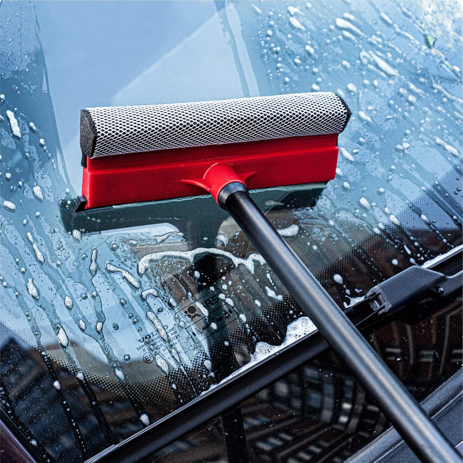 DSV Standard Window Squeegee for Car Windows, 2-in-1 Window Cleaner for Car Windshield, Gas Station, Shower, and Glass | Auto Squeegee, Soft Rubber Blade & Highly Absorbent Sponge (21 inches)