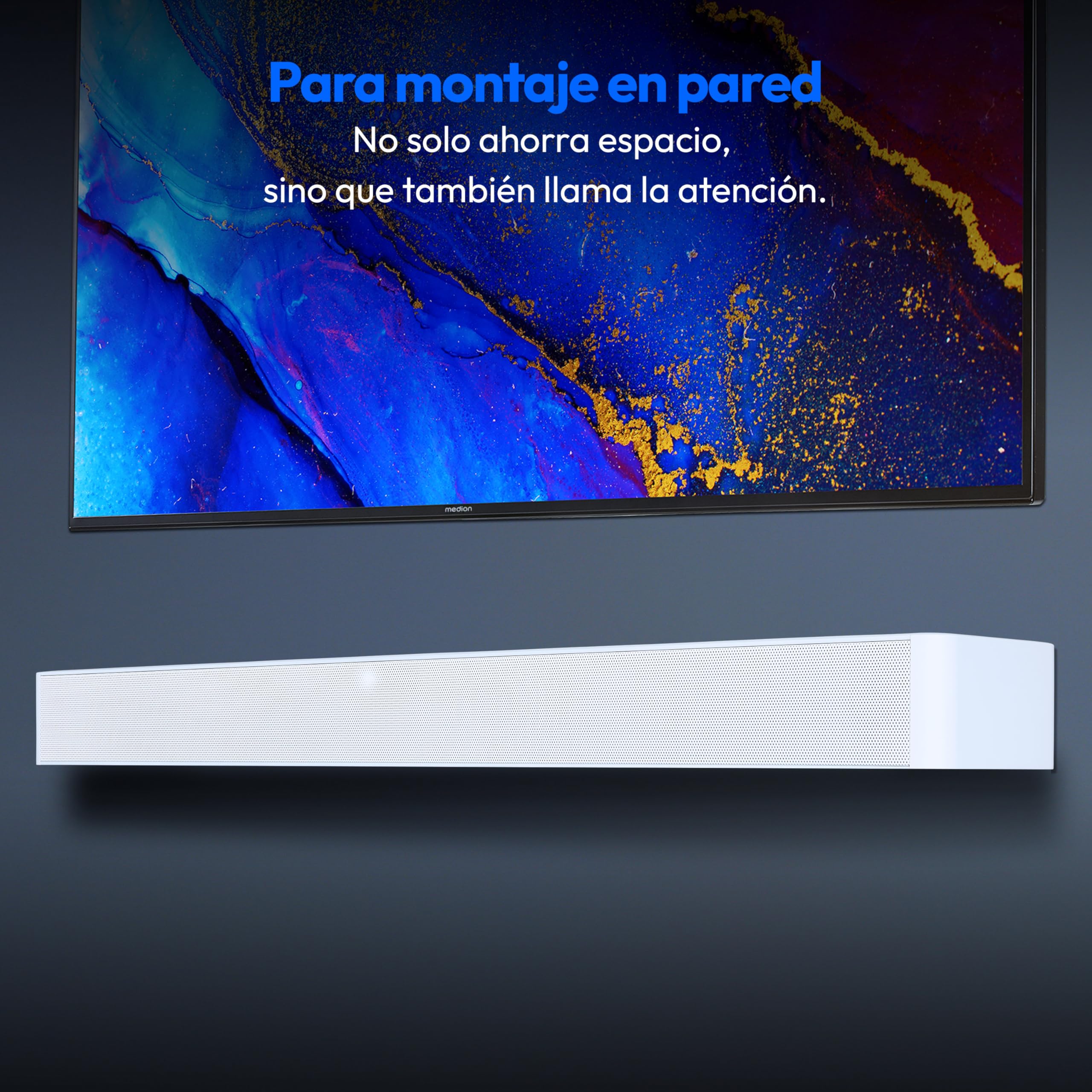 MEDION P61155 Barra de Sonido 2.0 con Bluetooth (Incluye Mando a Distancia, Control táctil, HDMI (ARC), AUX, Entrada óptica, 2 x 30 W RMS) Blanco