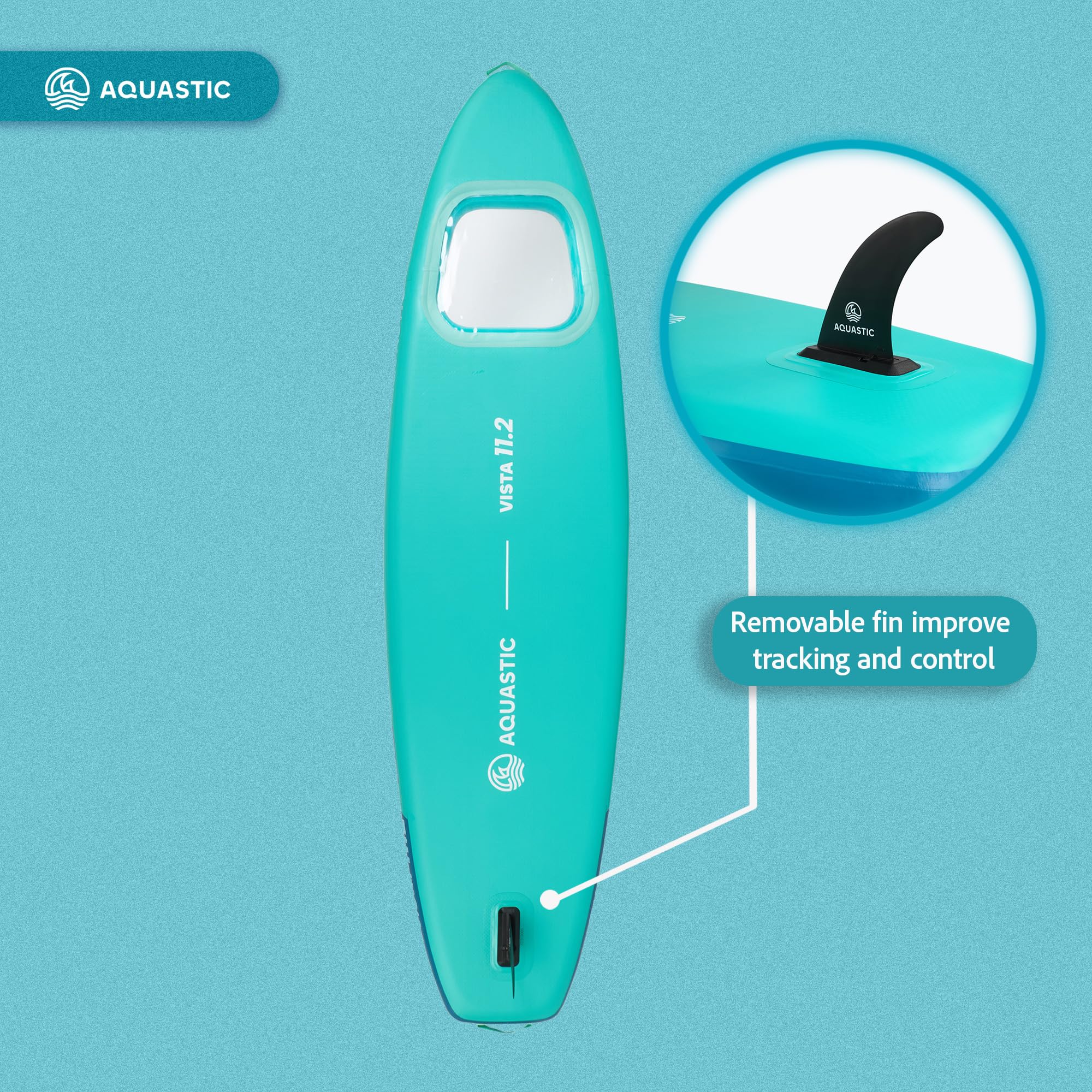 AQUASTIC Vista nadmuchiwana deska SUP 11'2" | Allround Shape | Drop Stitch Lite | 340 × 89 × 15 cm – 340 l | Maksymalne obciążenie 150 kg | okno podwodne | Slide-In Stand Up Pad