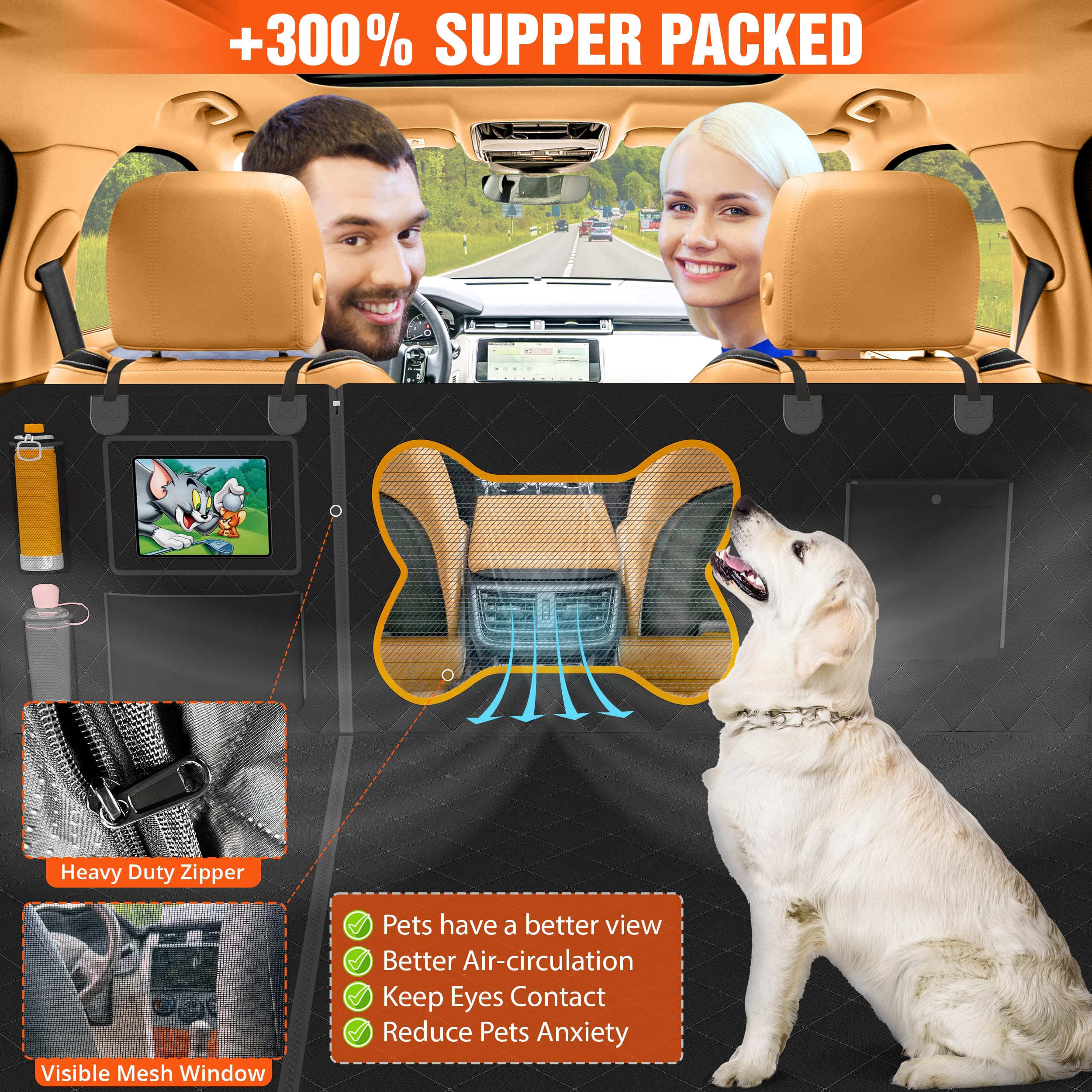 Extensor de asiento trasero para mascotas, hamaca de tela 600D con parte inferior dura para asiento trasero de coche, soporta 500 libras, impermeable, funda de asiento trasero de coche para perros con