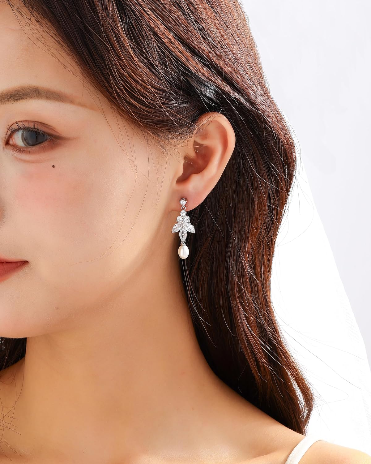 Pearl Earrings for Women, 14k Gold Plated Trendy Diamond Pearl Drop Earrings Bridal Shower Gifts Wedding jewelry for Women - Image 2