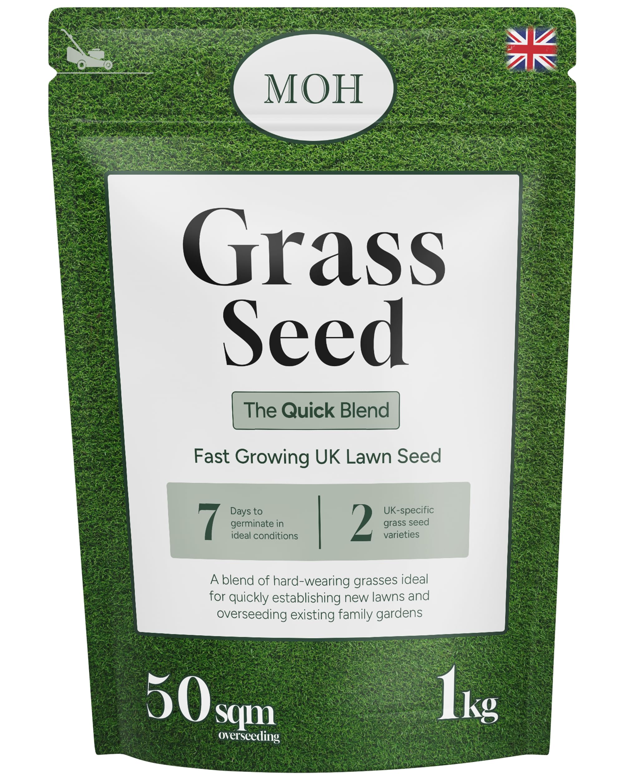 Grass Seed Quick Blend 3kg Fast Growing UK Lawn Seed for Overseeding, Patch Repair & New Lawns