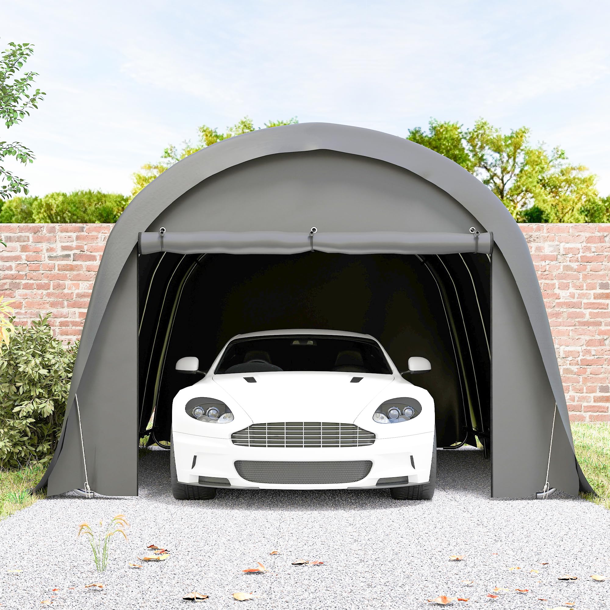 Outsunny Carport, tente, 3 x 6 m, étanche, avec parois latérales amovibles, grand toit arqué, UPF50+, résistante à l'hiver, résistante aux UV, pour voiture, SUV, bateau, gris foncé