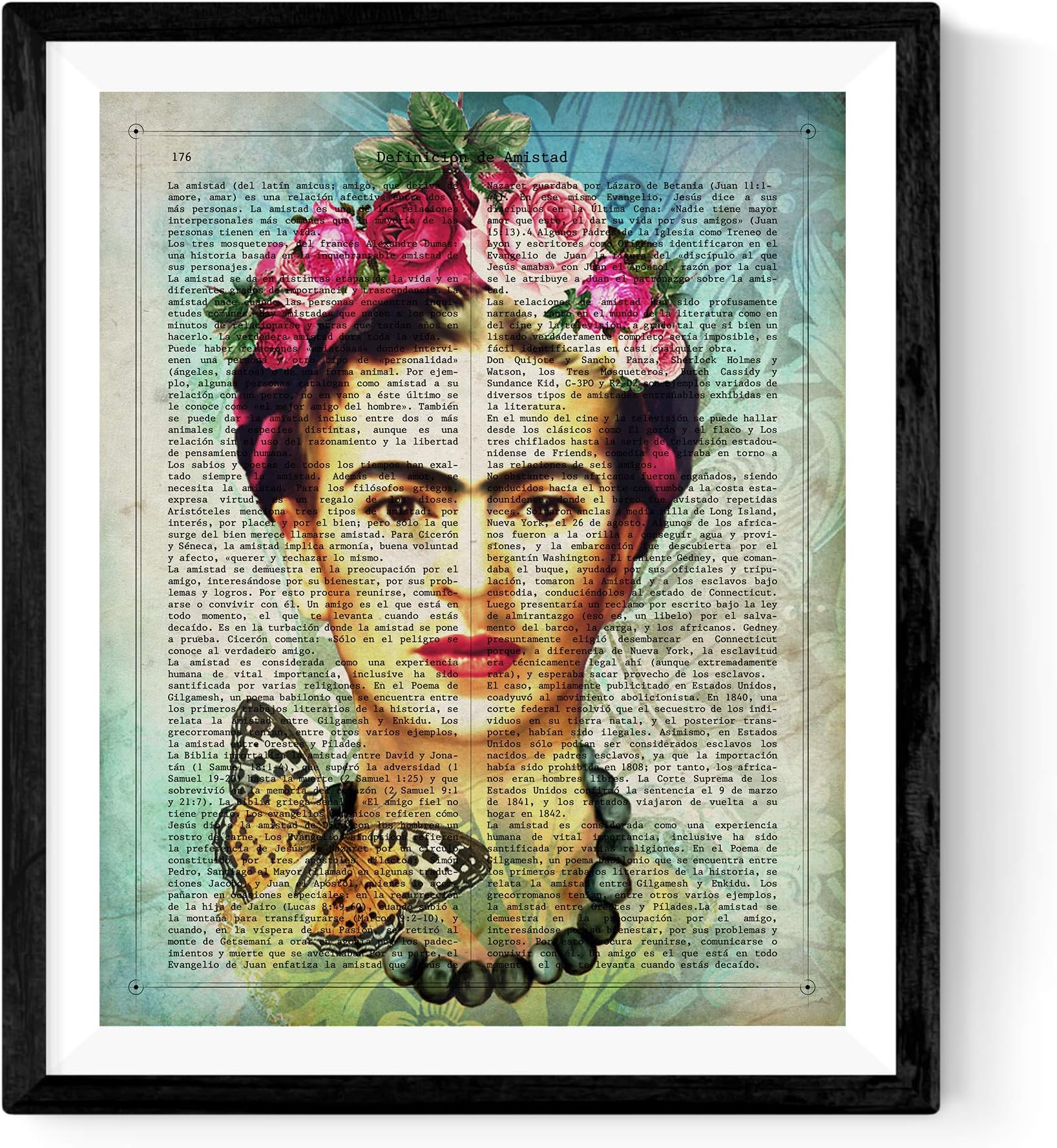 Nacnic Frida Kahlo Framed Artwork with The Definition of Friendship. Poster with Image of Frida Kahlo with Blue Background. Home Decoration