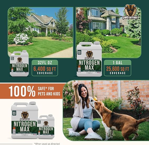 Petramax Liquid Nitrogen Fertilizer 28-0-0 NPK - 1 Gallon Spring & Summer Liquid Grass Fertilizer for Lawn, Spray on Easy to Apply for Deep Green Lawn Care - Slow Release High Nitrogen Turf Builder