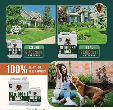 Petramax Liquid Nitrogen Fertilizer 28-0-0 NPK - 1 Gallon Spring & Summer Liquid Grass Fertilizer for Lawn, Spray on Easy to Apply for Deep Green Lawn Care - Slow Release High Nitrogen Turf Builder