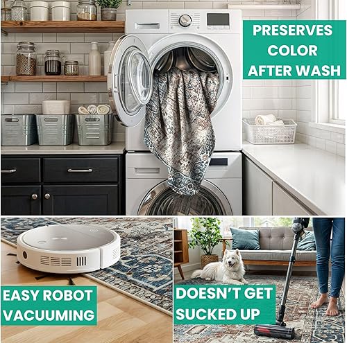 Miniatura 6 de Bloom Rugs Caria - Alfombra de pasillo lavable antideslizante de 11.8 ft, color terracota y azul, para entrada, pasillo, baño y cocina, tamaño