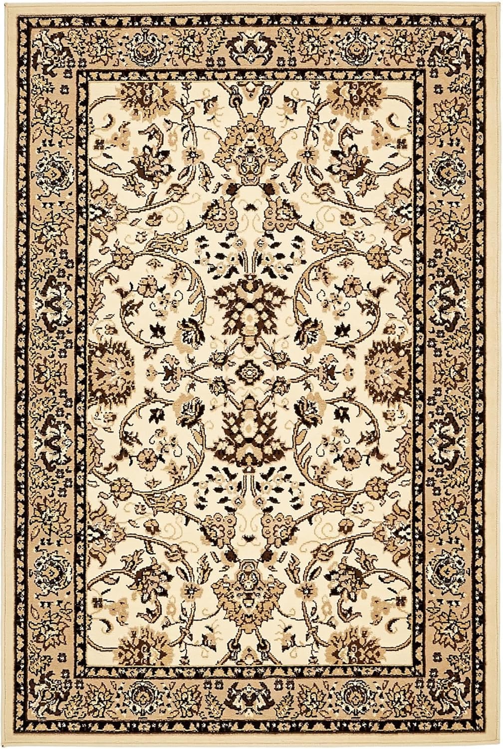 Ivory and Tan 4' x 6' Stain-Resistant Synthetic Area Rug