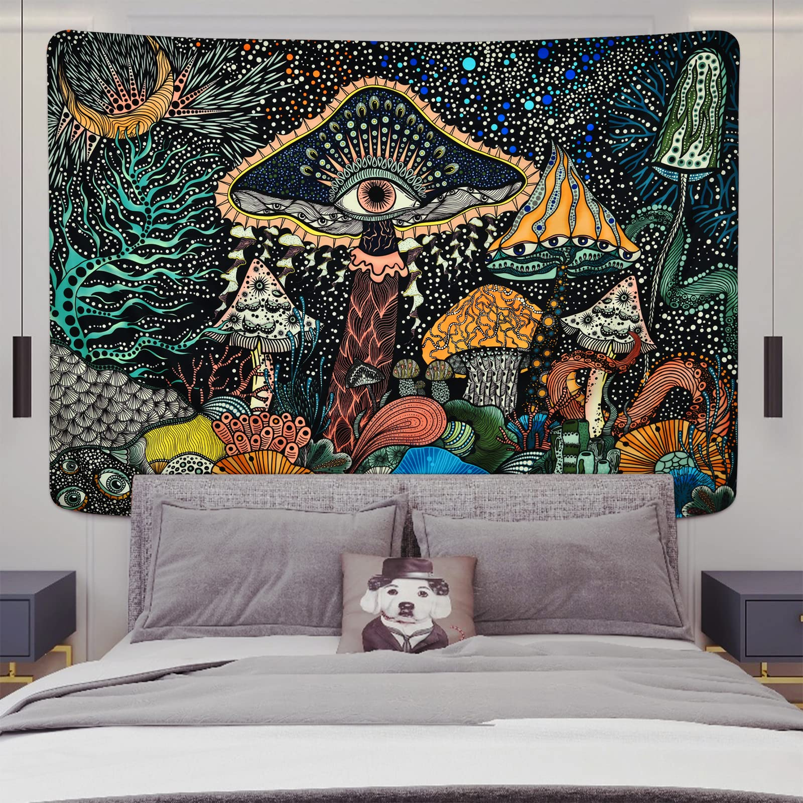 Yrendenge Grzyb, gobelin, oczy, wiszące, morskie stworzenia, gobelin, estetyczne gobeliny artystyczne, abstrakcyjne ocean, tajemnica, dekoracyjne wiszące na ścianę do sypialni, 150 x 130 cm