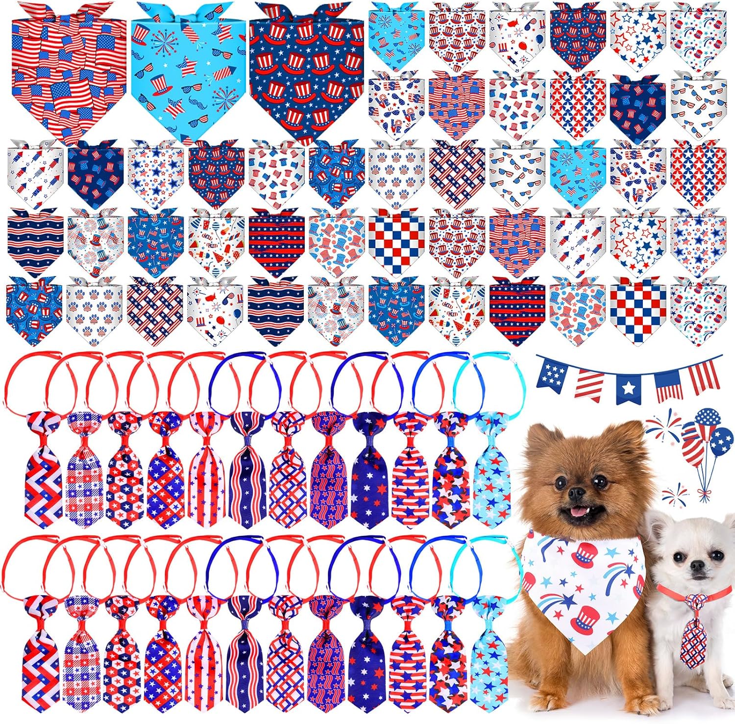 72 Pcs Dog Bandanas Tie Set 4th of July Patriotic Bulks Pet Scarves with American Flag Pattern Adjustable Cute Independence Day Dog Triangle Scarfs Neck Tie for Holiday Birthday Accessories