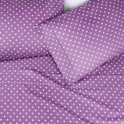 Miniatura 5 de SUPERIOR Juego de sábanas de mezcla de algodón de 600 hilos, diseño de lunares, incluye 1 sábana bajera elástica con bolsillos profundos, 1 sábana