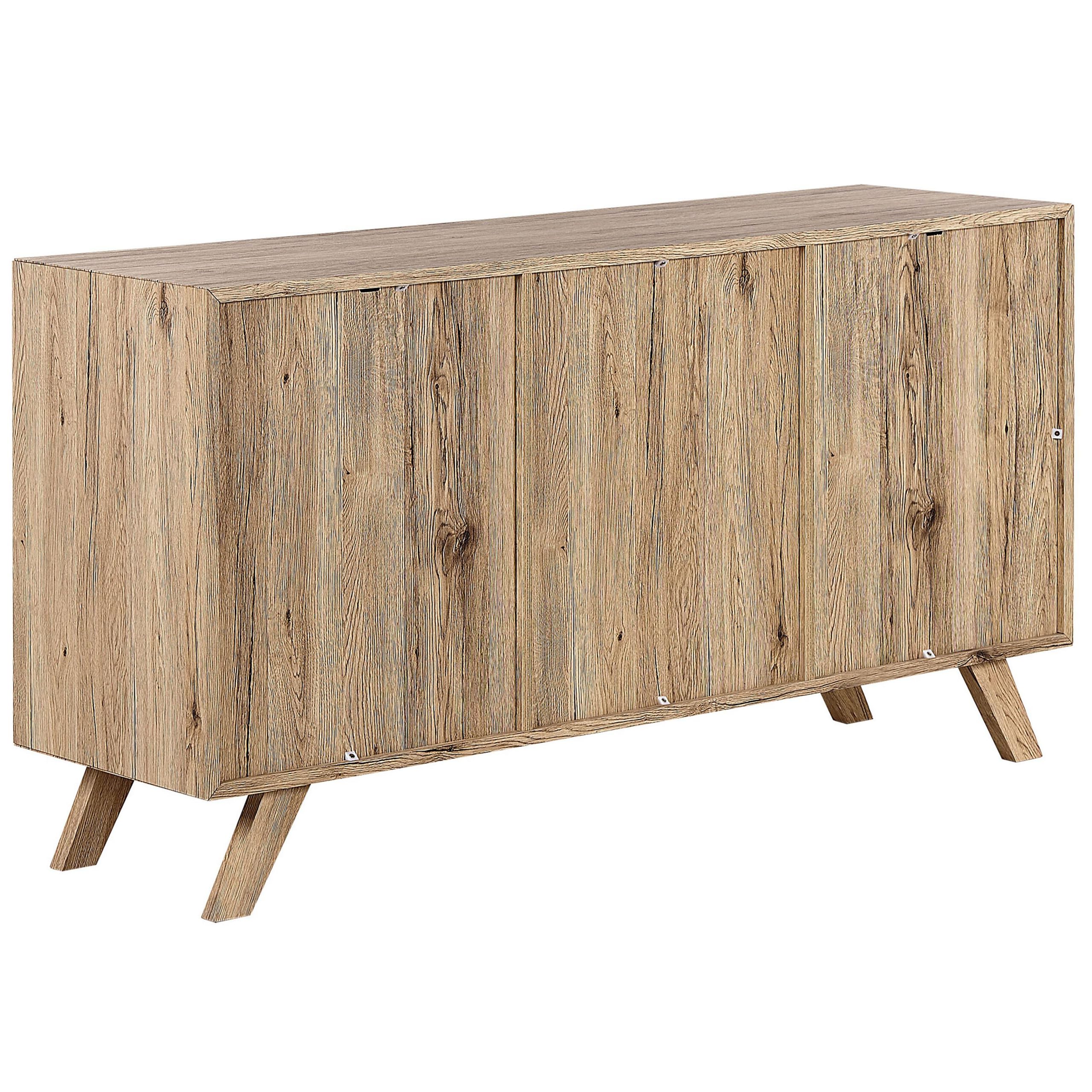 Commode Buffet Effet Bois avec Compartiments à Portes et 3 Tiroirs Meuble de Rangement Élégant pour Chambre ou Salon au Style Scandinave Beliani