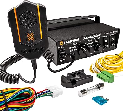 SoundAlert 100W Emergency Police Siren Amplifier [2 x 20A Switch Control] [Hands-Free Air Horn] [PTT Mic] [Radio Rebroadcast] Warning PA System for Emergency Vehicles Trucks Cars Warning Lights