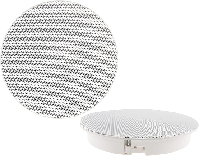 Głośnik do zabudowy sufitowej i ściennej CTE-W biały metalowa kratka ochronna klamry mocujące 8 omów łatwy montaż (Ø 255 mm, 120 W, 2-drożny, biały)