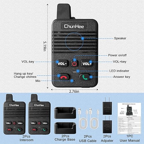 Miniatura 8 de ChunHee Sistema de intercomunicación inalámbrico dúplex completo para uso doméstico Sistema de intercomunicación bidireccional de 1000 pies de largo
