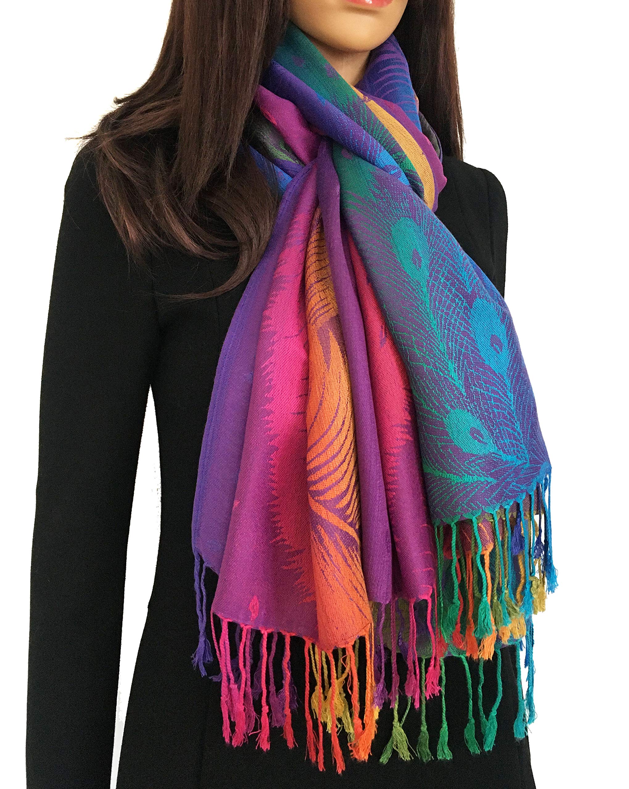 Womens Large Multicolour Pashmina Shawl Scarf Woman Rainbow