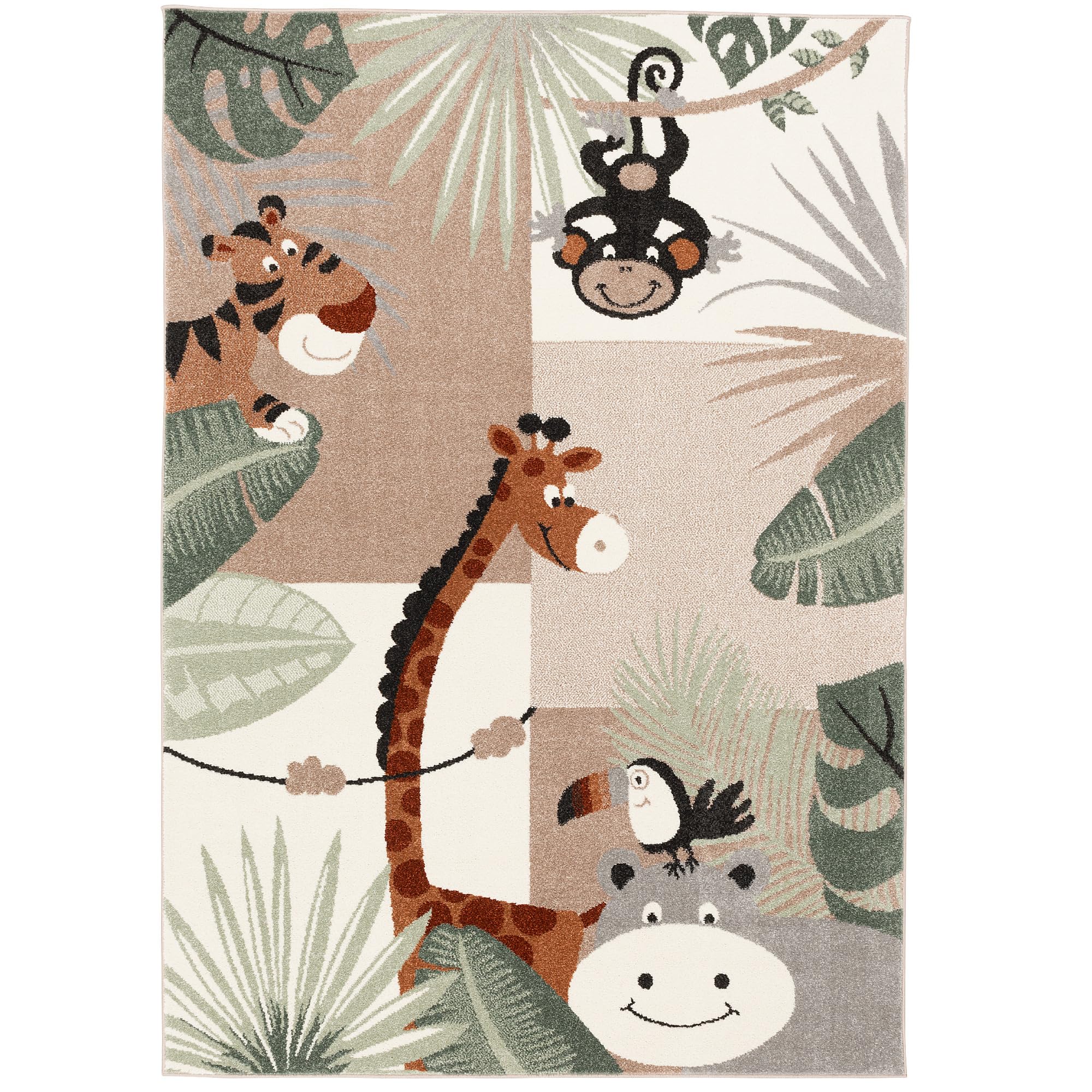 Pergamon Softstar Kids - Tapis pour Enfants - Monde des Animaux Vert Menthe Beige - 5 Tailles