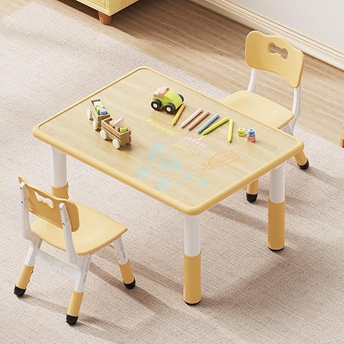 Miniatura 9 de Brelley Juego de mesa y 2 sillas para niños, escritorio de altura ajustable para niños pequeños de 31.5 pulgadas de largo x 23.6 pulgadas de ancho y