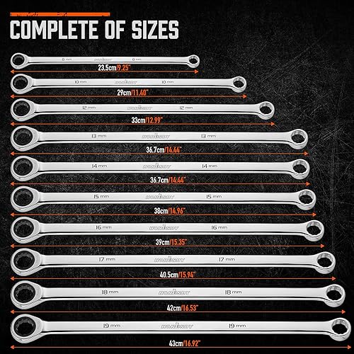 Miniatura 4 de HORUSDY Juego de llaves de trinquete extralargas de 10 piezas con bolsa de herramientas, métricas de 0.315-0.748 in, juego de llaves combinadas de