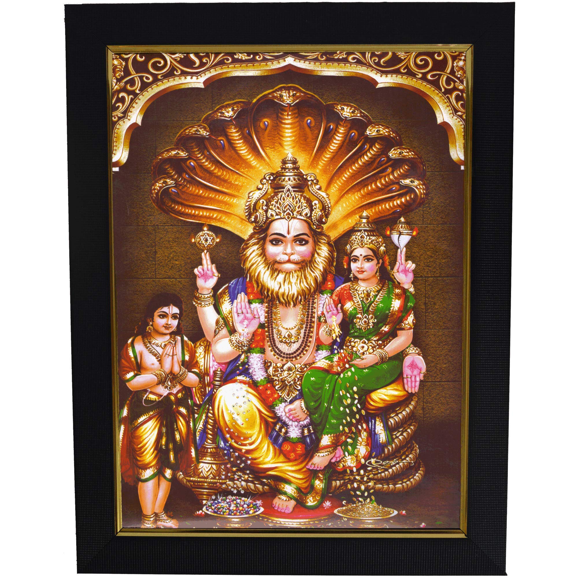 101Temples 101 Temples - Divinity Eternity Spirituality - Lakshmi Narasimha Swamy God wooden photo frame with wall hook (10 x 13“, Matt Finish)