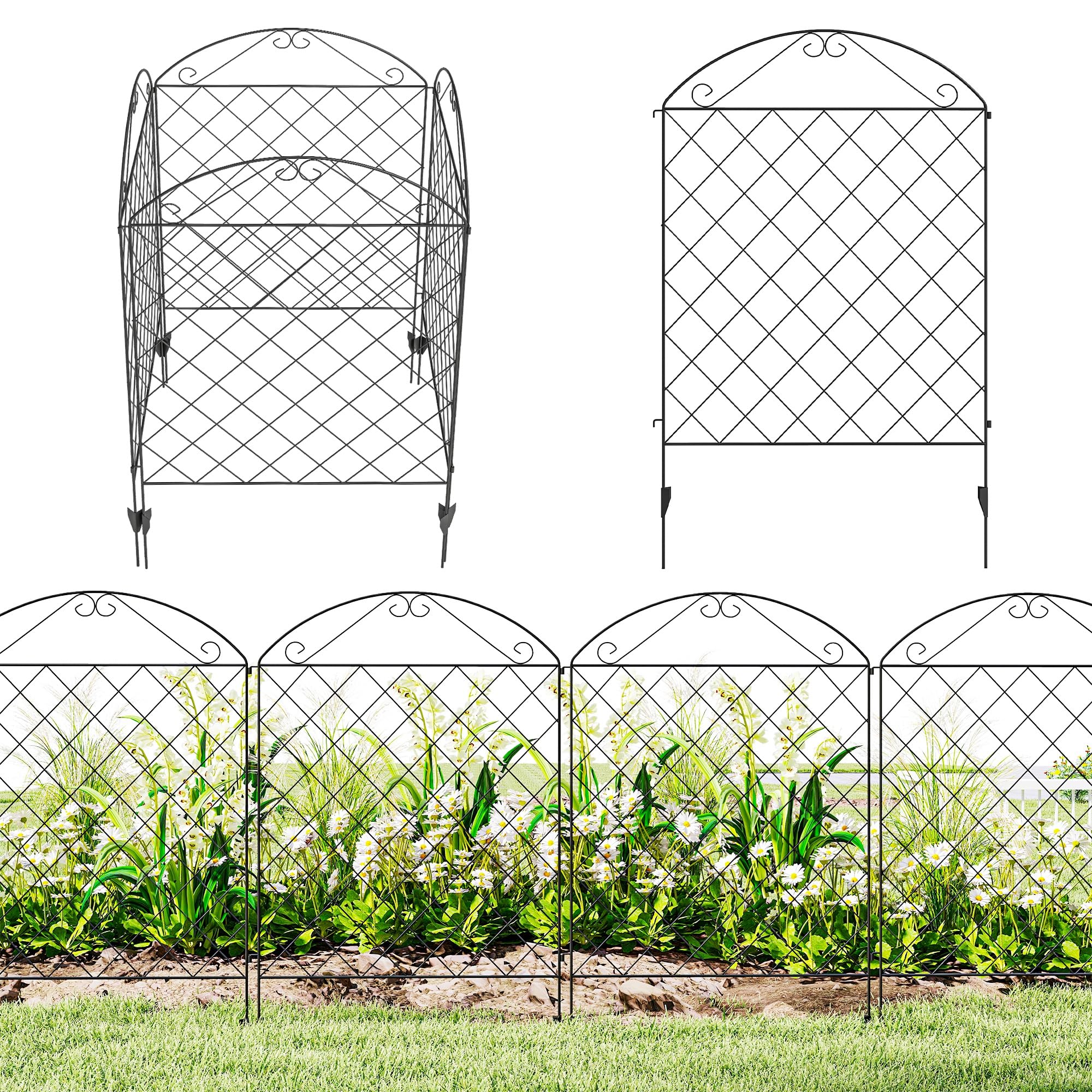Rackhams Black Decorative Metal Picket Garden Fencing - Rustproof Landscape Flower Bed Border Edging