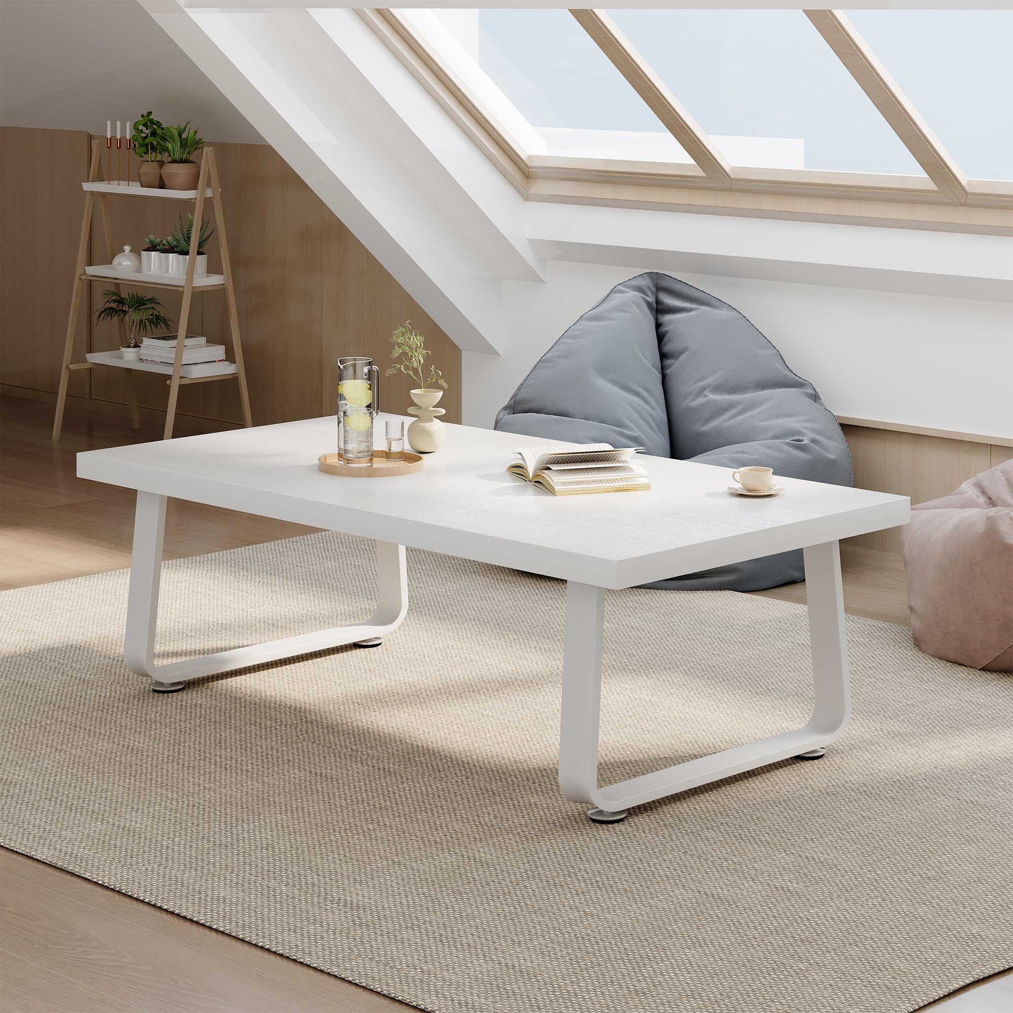HSH Couchtisch Weiß, Wohnzimmertisch aus Holz Metallgestell, Sofatisch, Tisch, Beistelltisch, Kaffeetisch, Couchtisch Klein für Wohnzimmer, Teetisch aus Holz, Modern,Weiß 100B x 55T x 46.5H cm