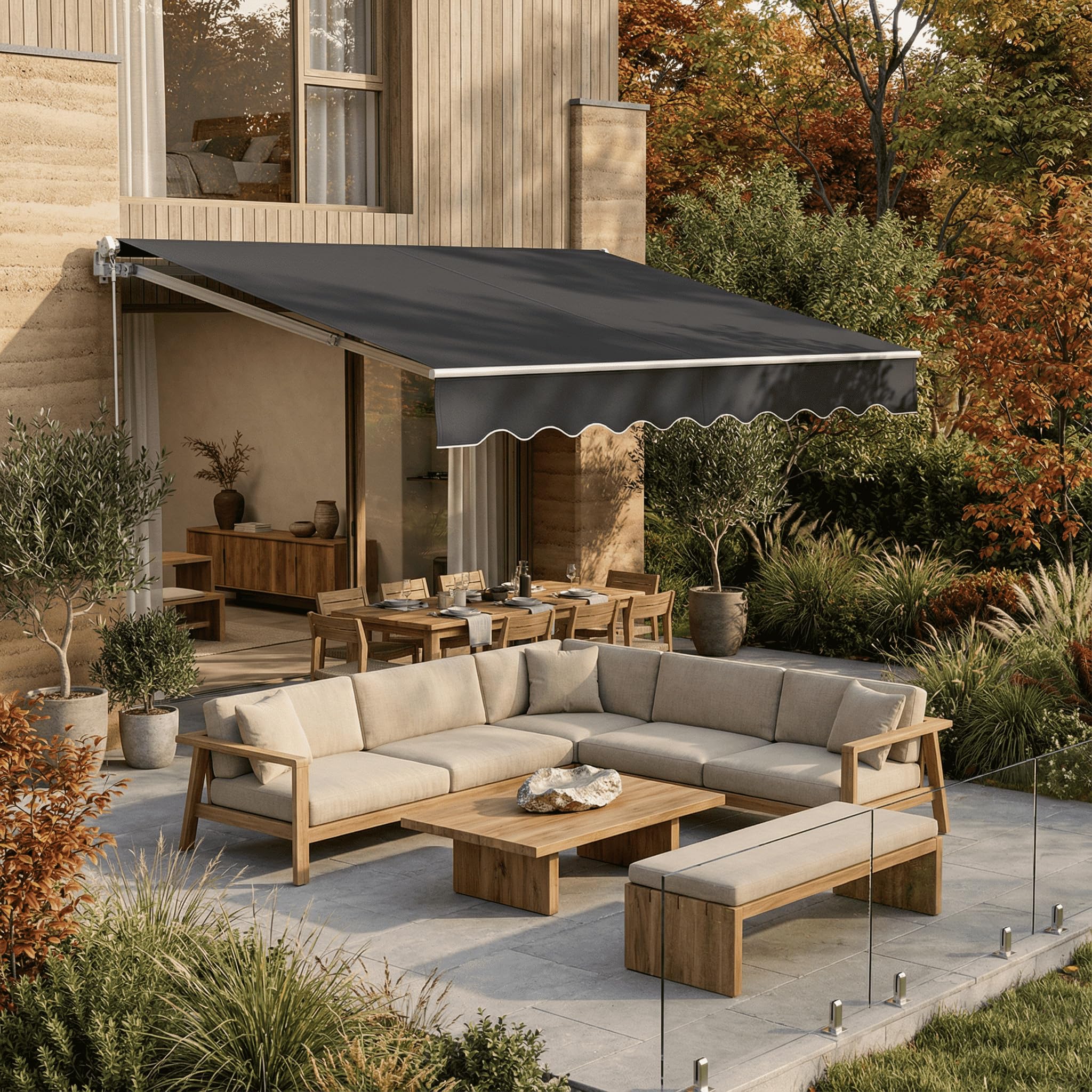 UISEBRT Store de balcon - 300 cm de large - En aluminium - Protection solaire - Avec manivelle - Étanche - Gris foncé (360 x 300 cm)