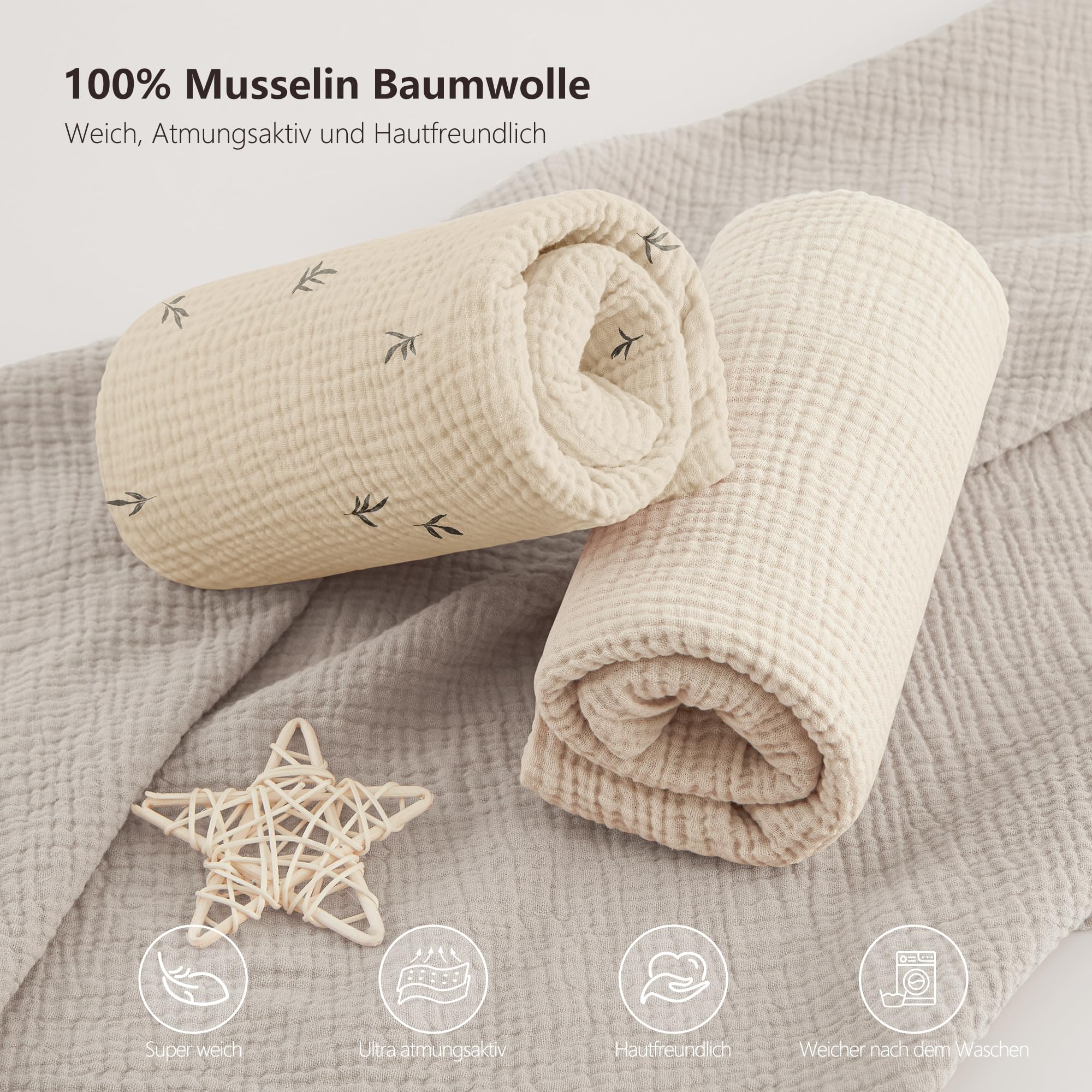 Bearmoss Sábana de Muselina, 100% Algodón, para Colchón Estándar de Cuna y Colchón de Cama Infantil, 70 x 140 cm,Sabana Bajera Cuna Ajustables para Cama Auxiliar (Color Albaricoque, 70x140)