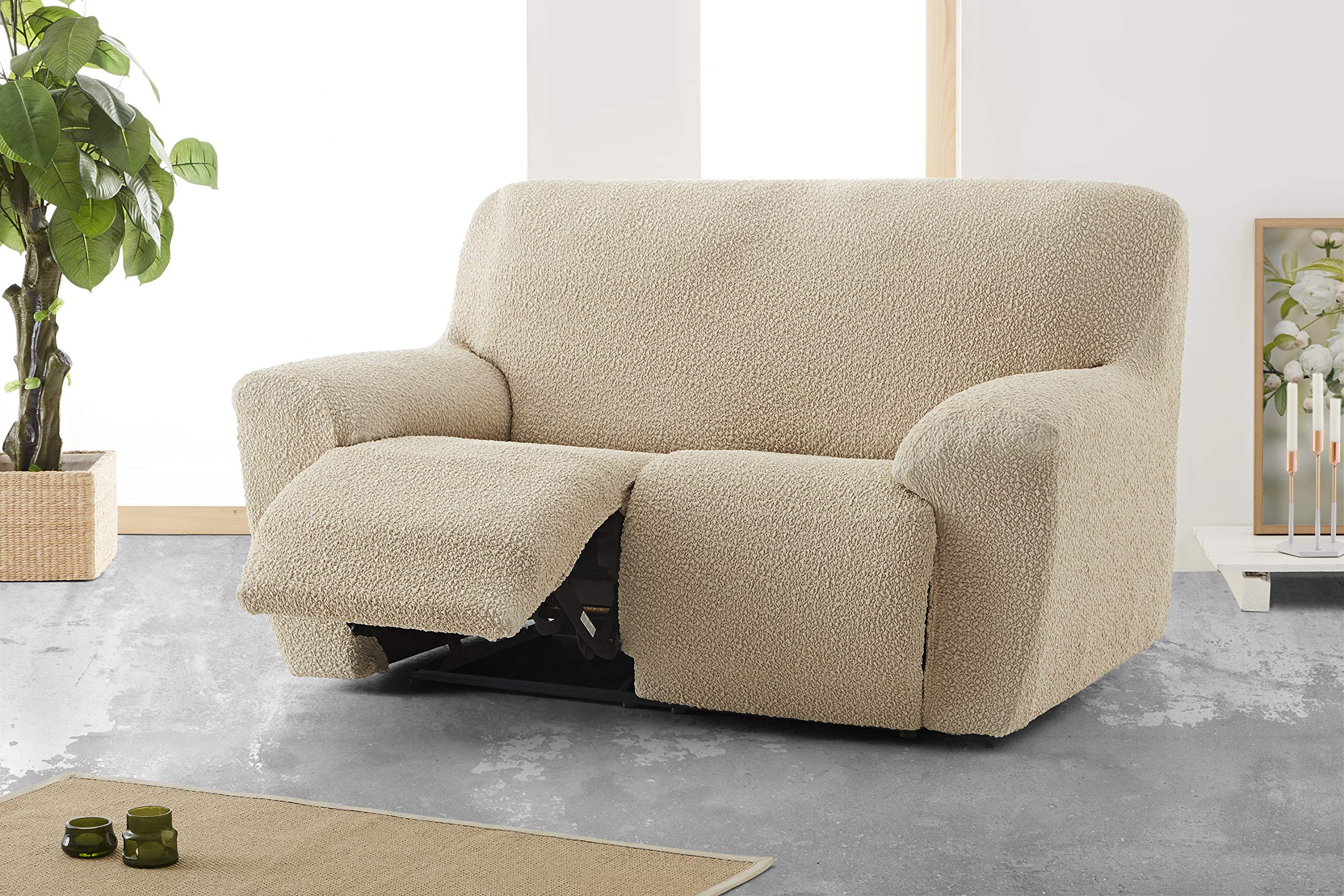 Eysa 3D Funda de sofá Relax reclinable bielástica 3 plazas x 2 pies Relax 200-260cm Color visón