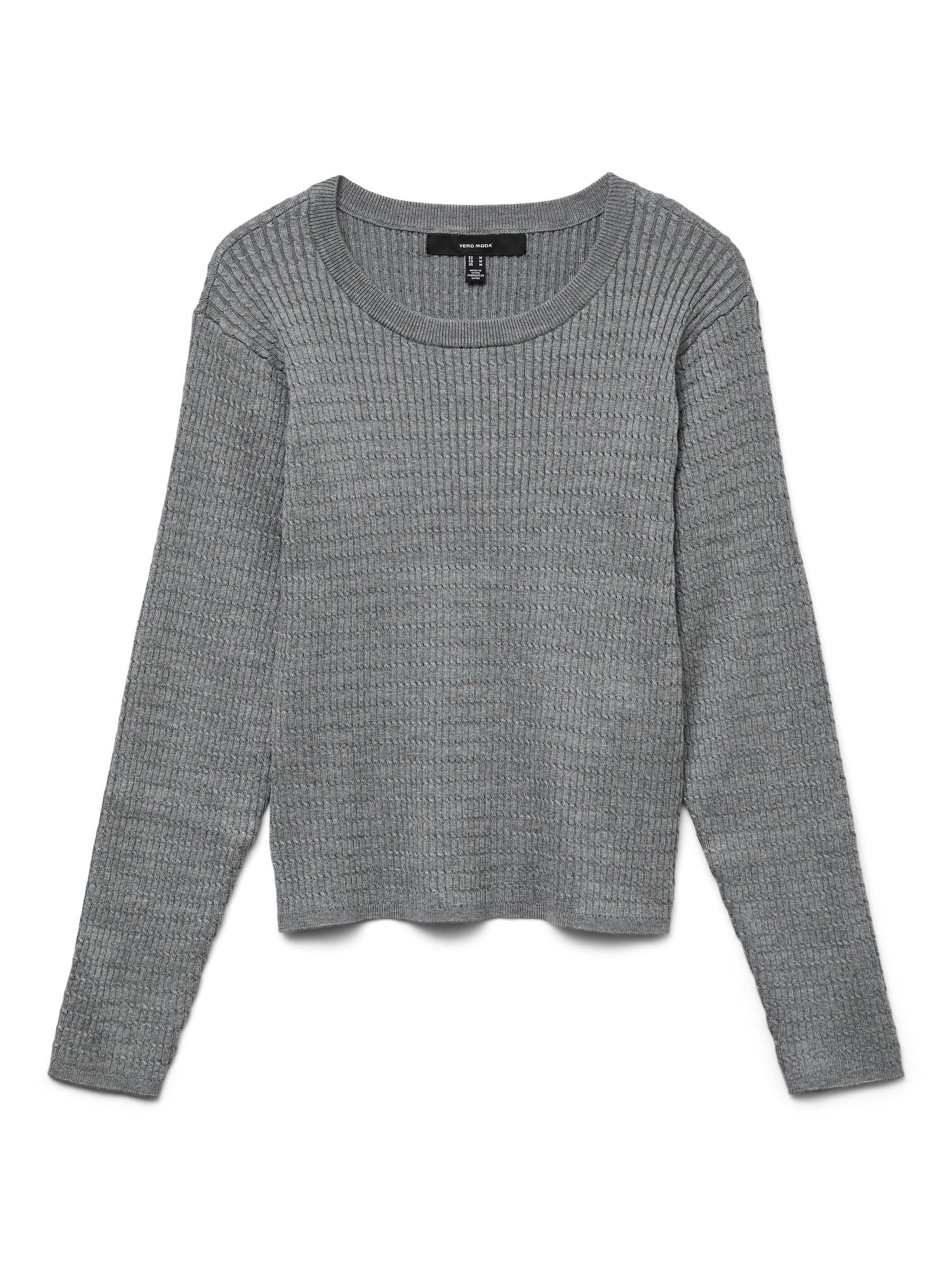 VERO MODA Vmsilje LS O-Neck Cable Pullover Noos, Medium Grey Melange, S