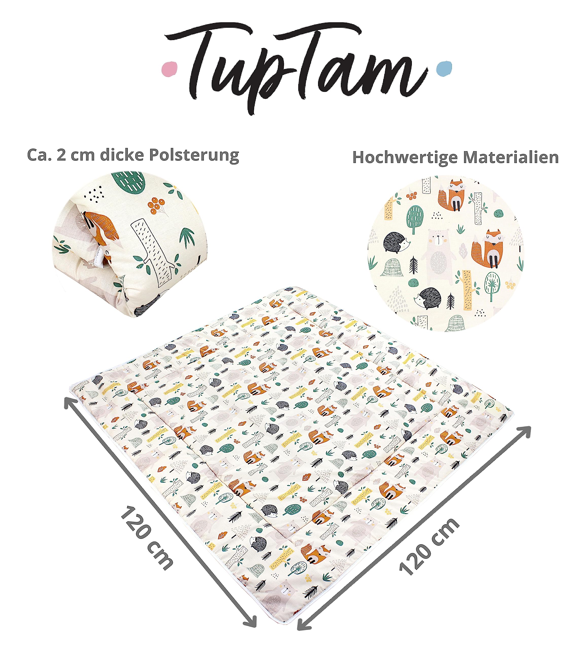 TupTam Tappeto Play Mat Per Bambini e Neonati Coperta 120 x 120 cm Gioco Imbottita XXL, Boschi/Beige - 5