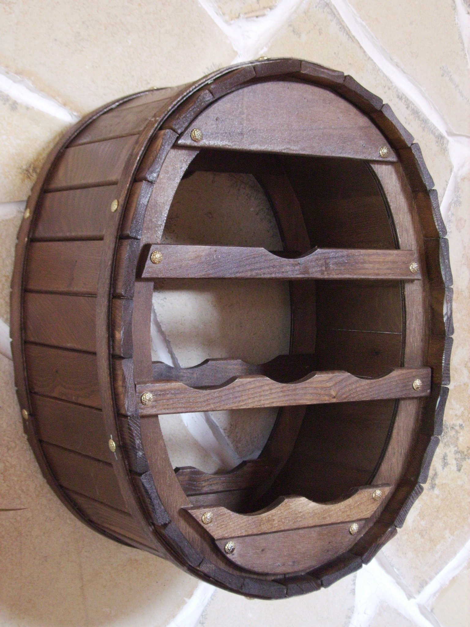 DanDiBo Weinregal Holz Wand Weinfass für 6 Flaschen Braun lackiert für die Wandmontage Wandregal zum aufhängen Flaschenregal