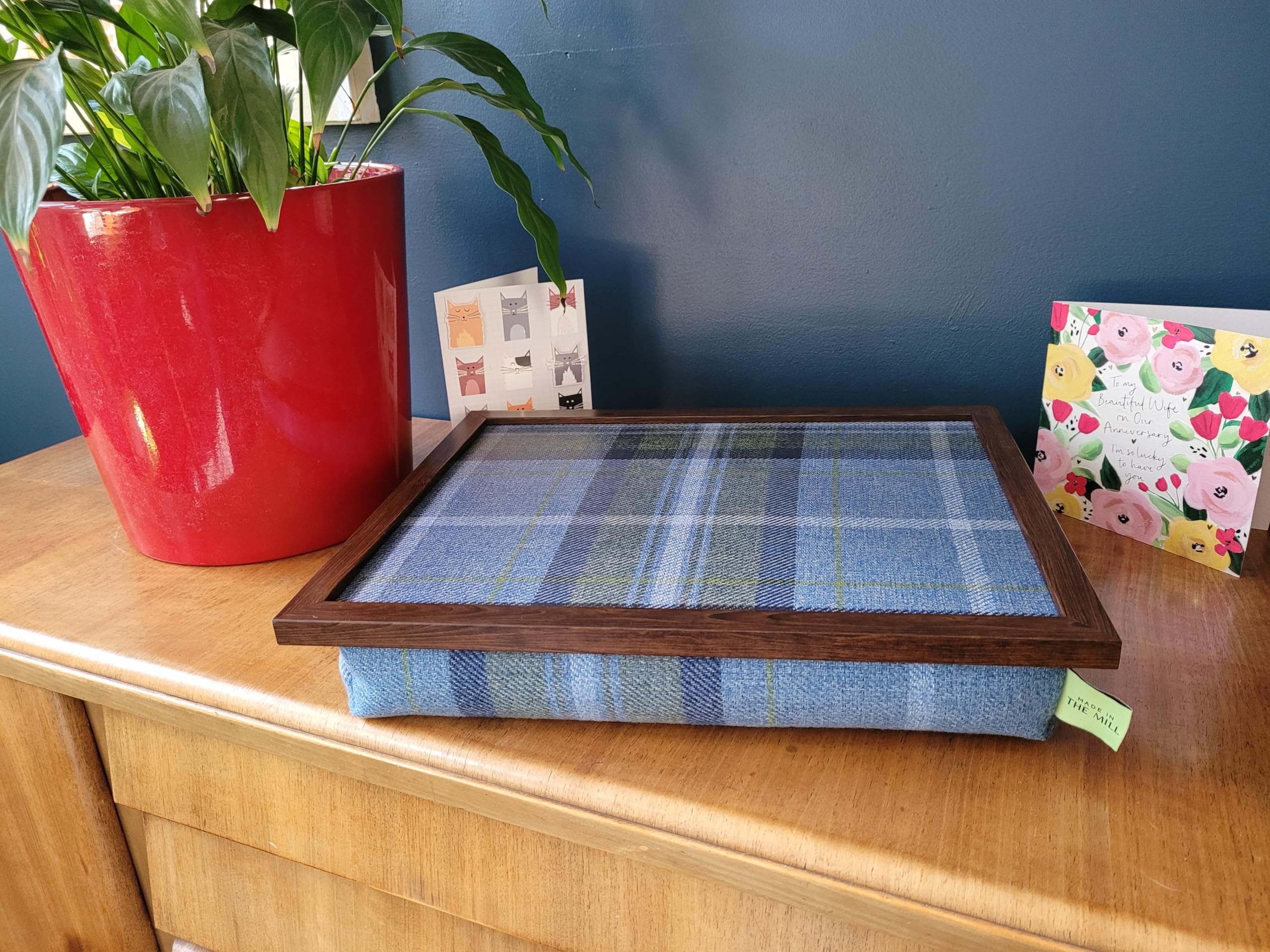 Easier To Blue Made In The Mill Luxury Lap Tray With Bean Bag Base - Westie Tweed
