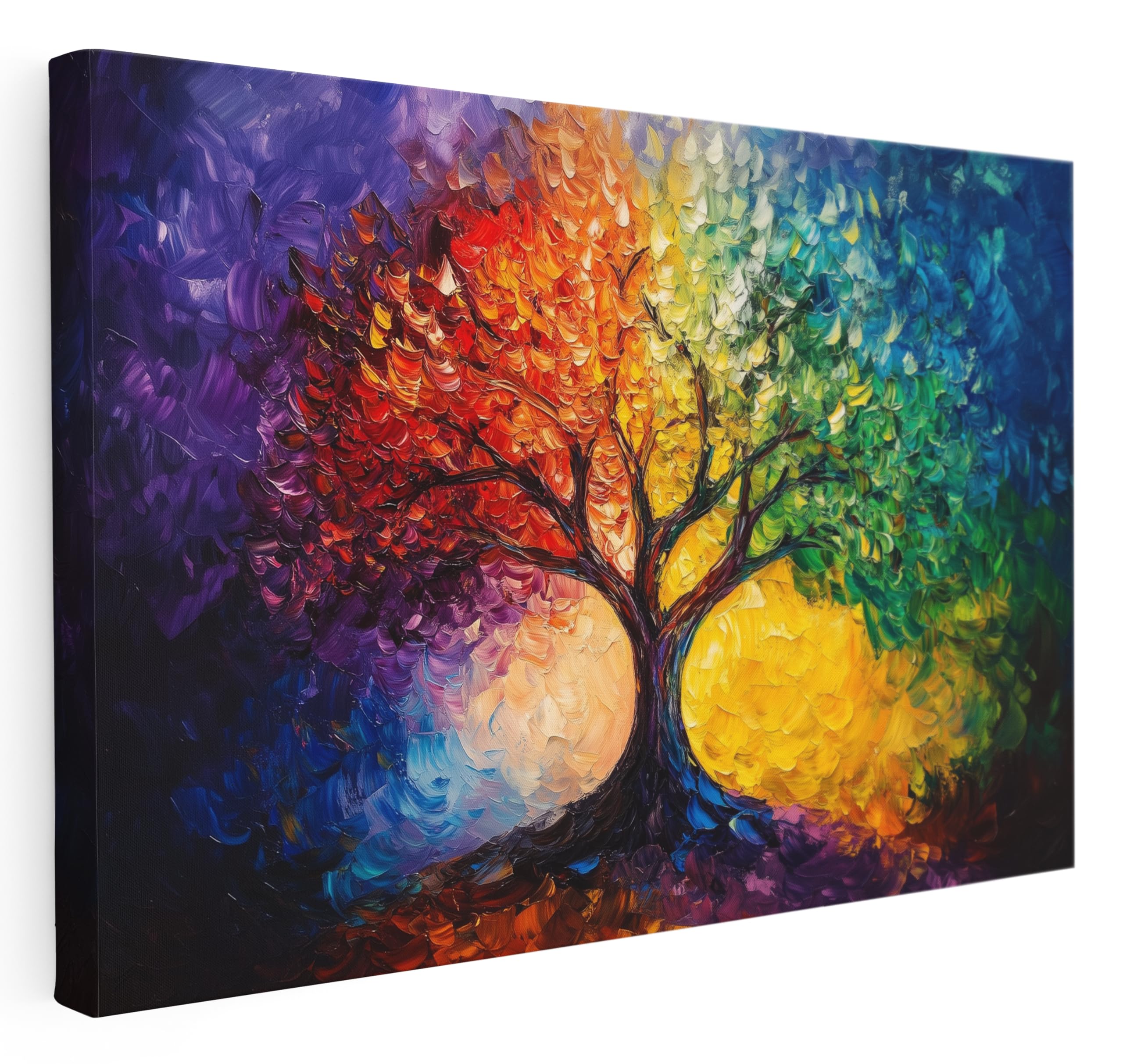 Pastello Colourful Tree Of Life Canvas Wall Art - Abstract Wall Art Print for Living Room, Bedroom, Office, Framed Artwork (102cm x 77cm / 40x30inch)