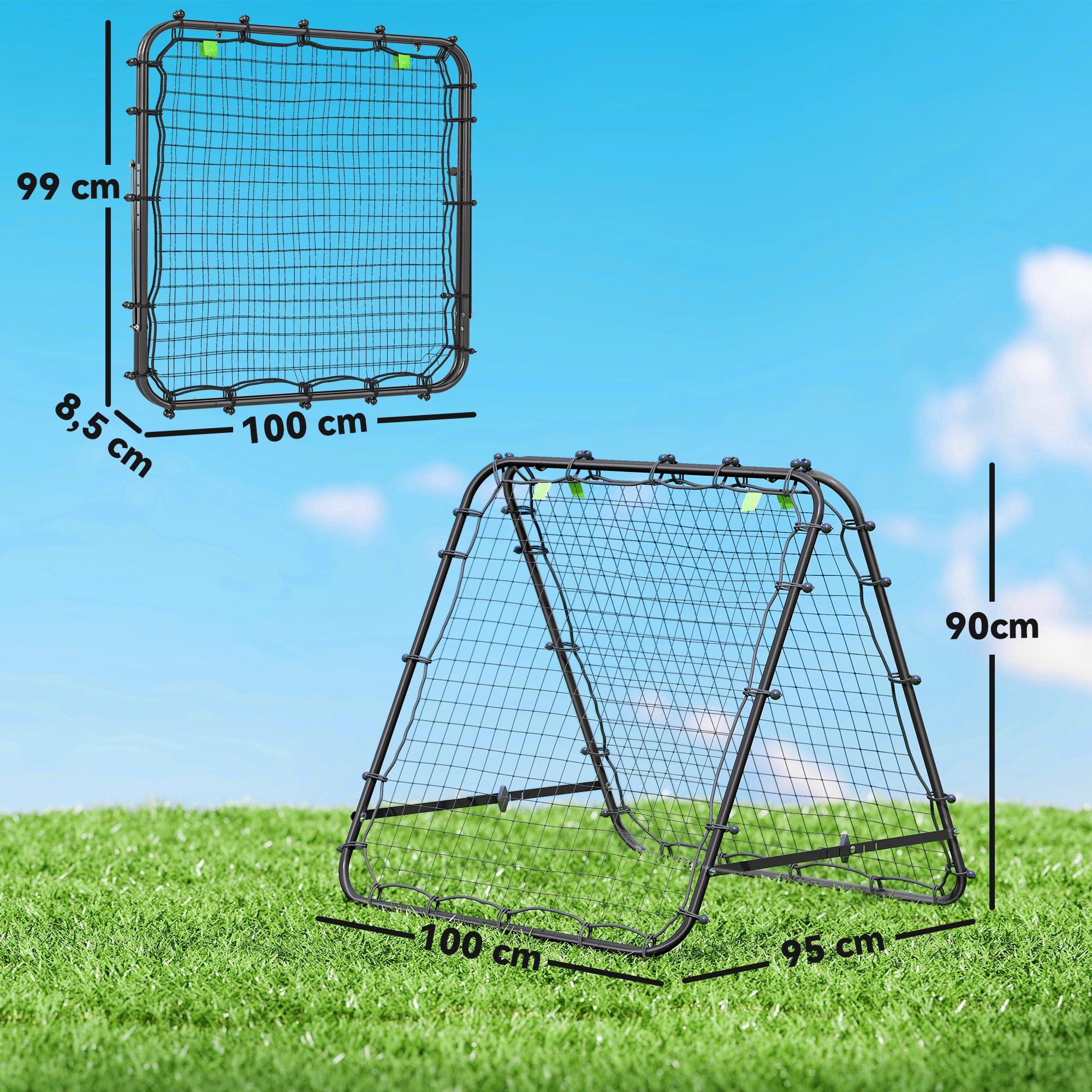 HOMCOM Red de Rebote Plegable de Doble Cara, Reboteador de Fútbol Ángulo Ajustable de 5 Niveles, con Tubo de Acero, Fácil de Instalar, Entrenamiento de Fútbol, Tenis, Béisbol, 100x95x90 cm