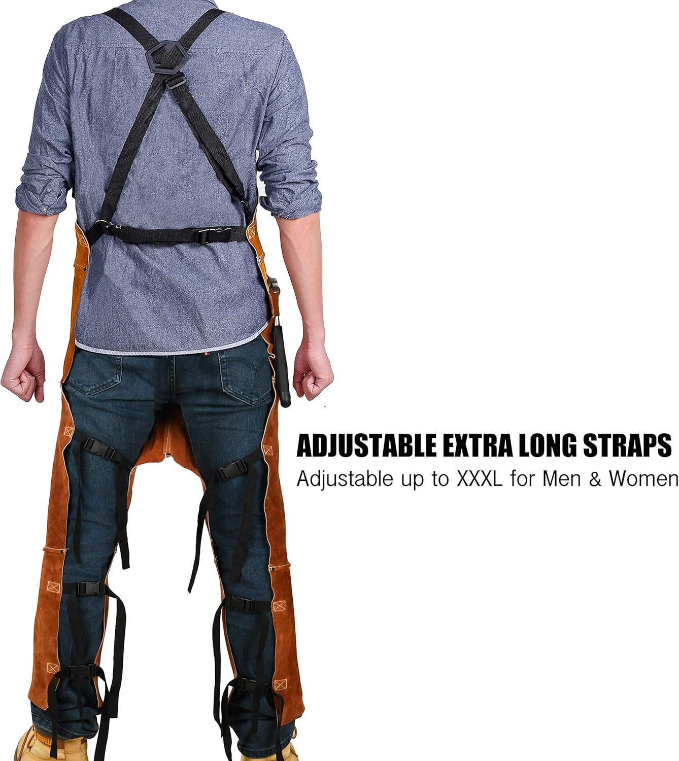 QeeLink Leather Welding Apron Split Leg for Men - Spark Flame Heat Resistant Bib Protective Chaps - Heavy Duty Cowhide Pants - Image 4