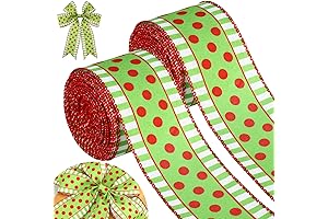 2 Rolls Christmas Ribbon Wired 2.5 Inch Dots with Stripes Wired Wrapping...