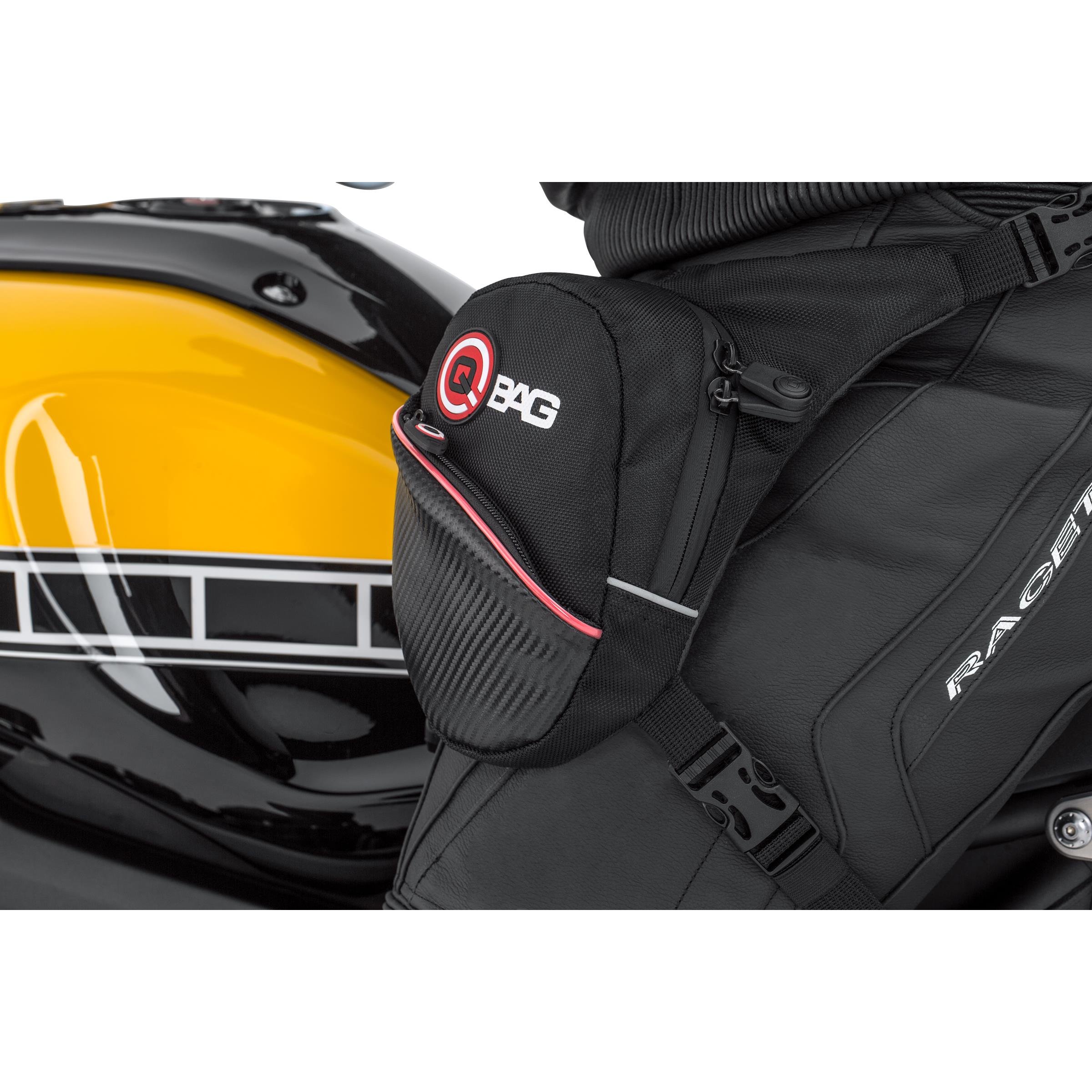 QBAG Motorrad Beintasche- Gürteltasche mit Wasserdichter Innentasche - Stauraum 1 Liter, Schwarz