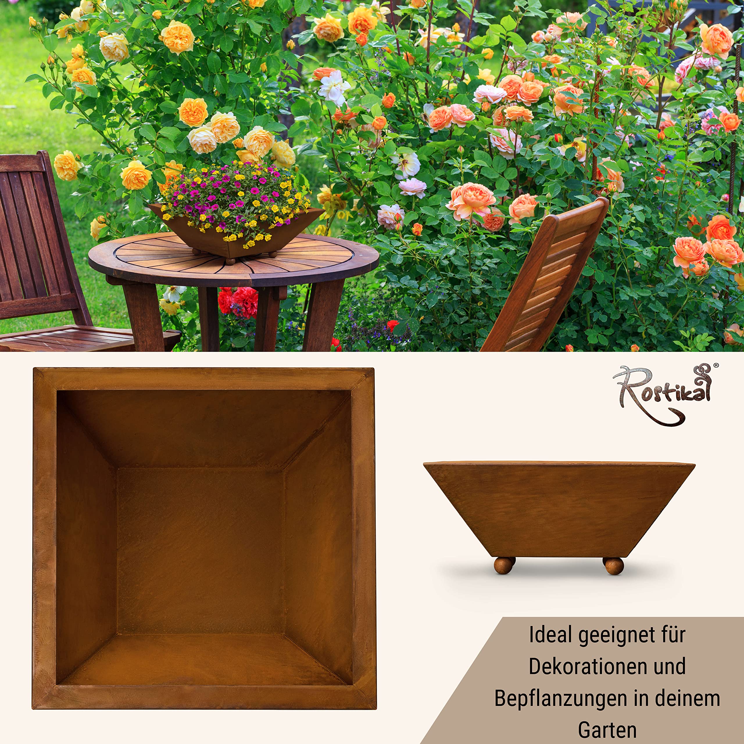 Colonna Portafiori In Metallo Vintage – Rostikal – Altezza 115 Cm Con Ciotola 40x40 Cm – Decorazione Da Giardino Made In Germany