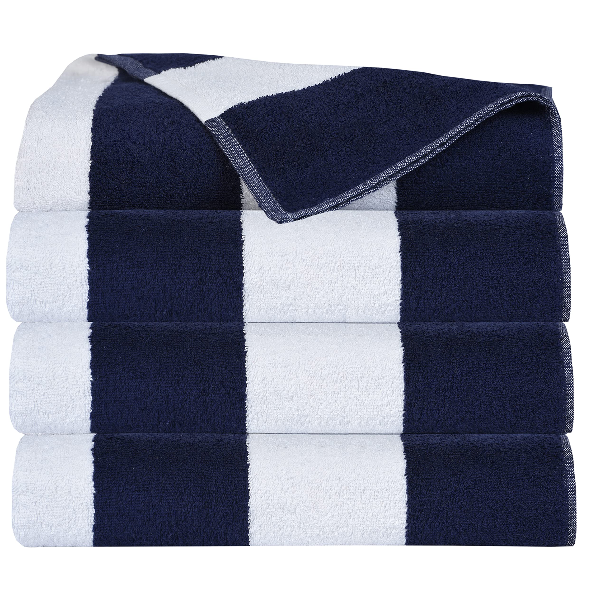 Elvana Home 4 Pack Cabana Stripe Beach Pool Bath Towel Set 30X60, 100% Ringspun Cotton Towels,Large Oversized Beach Towels,Beach Bath Towel,Beach Blanket, Highly Absorbent Large Bath Towel - Navy Blue